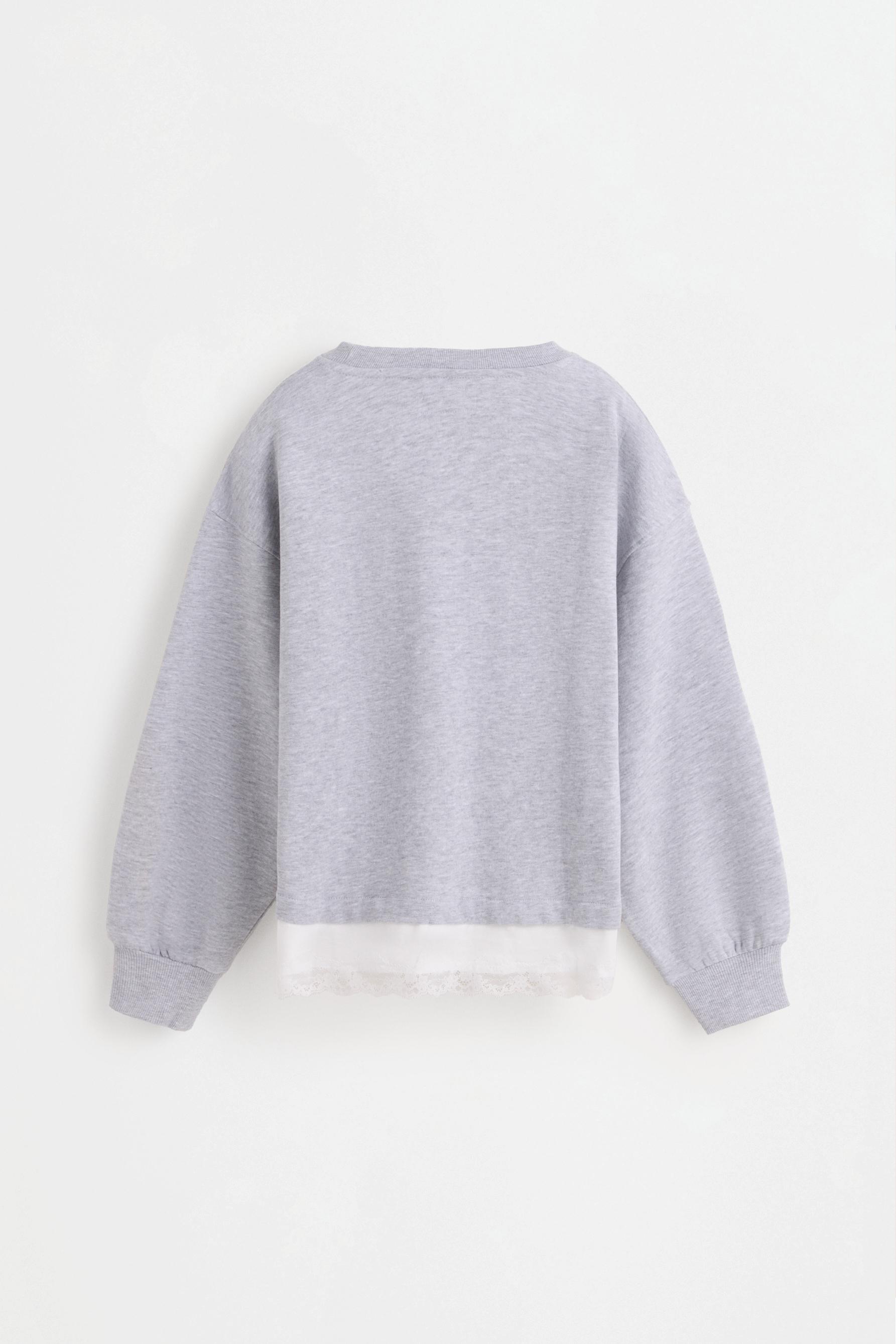 Lace hem sweatshirt — PALE GREY