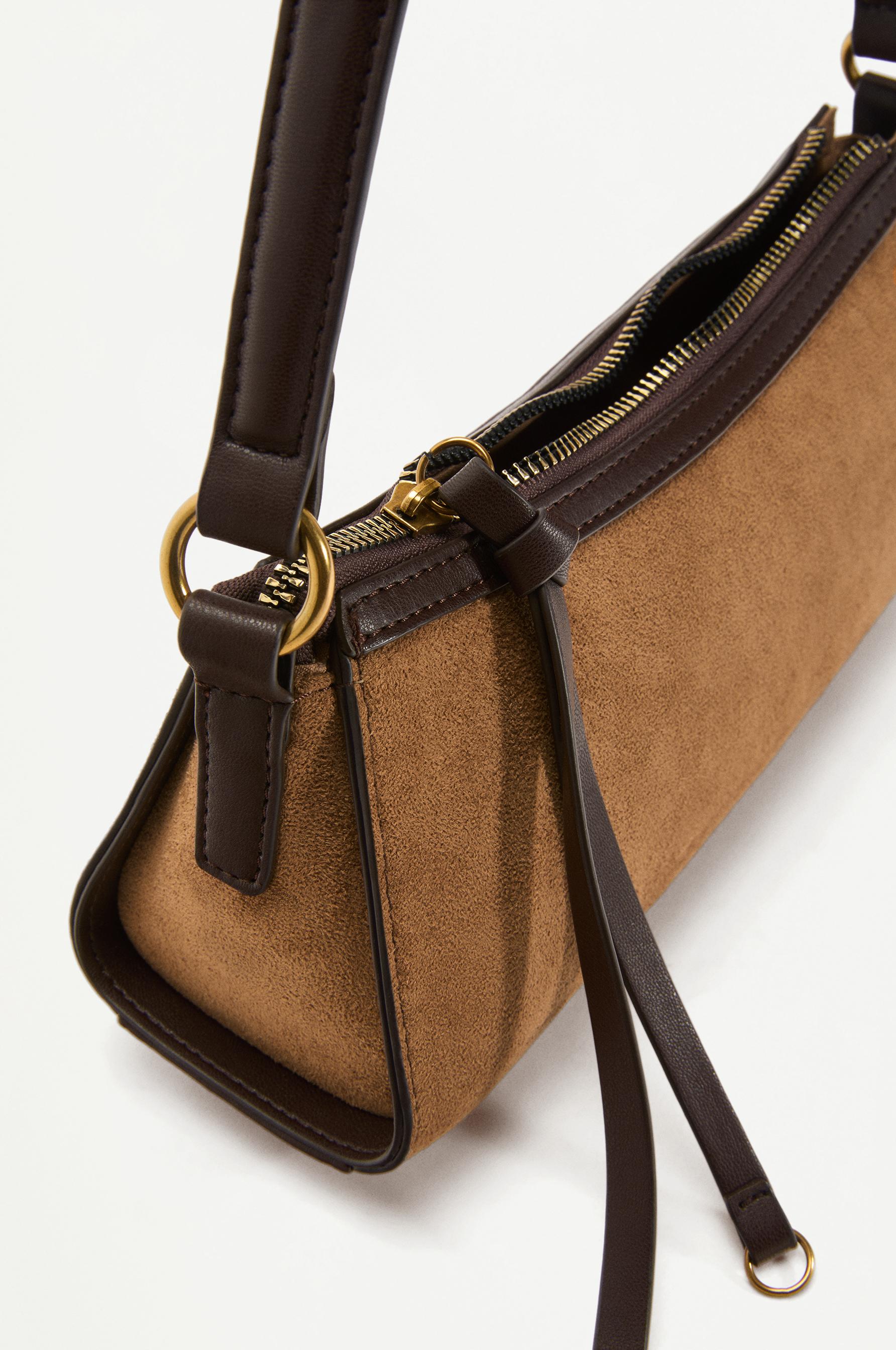 Faux suede shoulder bag — CAMEL
