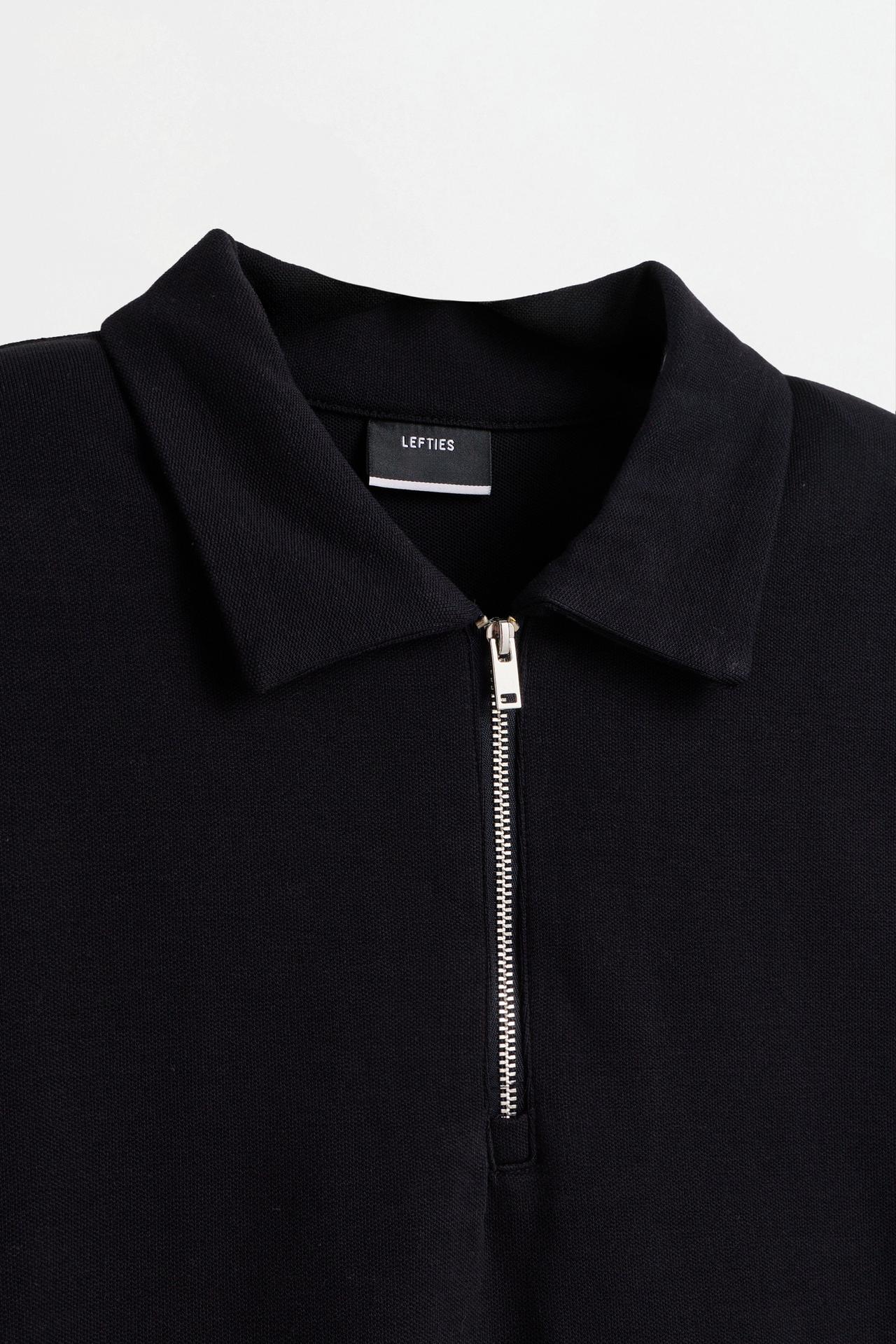 Textured zip-up polo shirt — NAVY