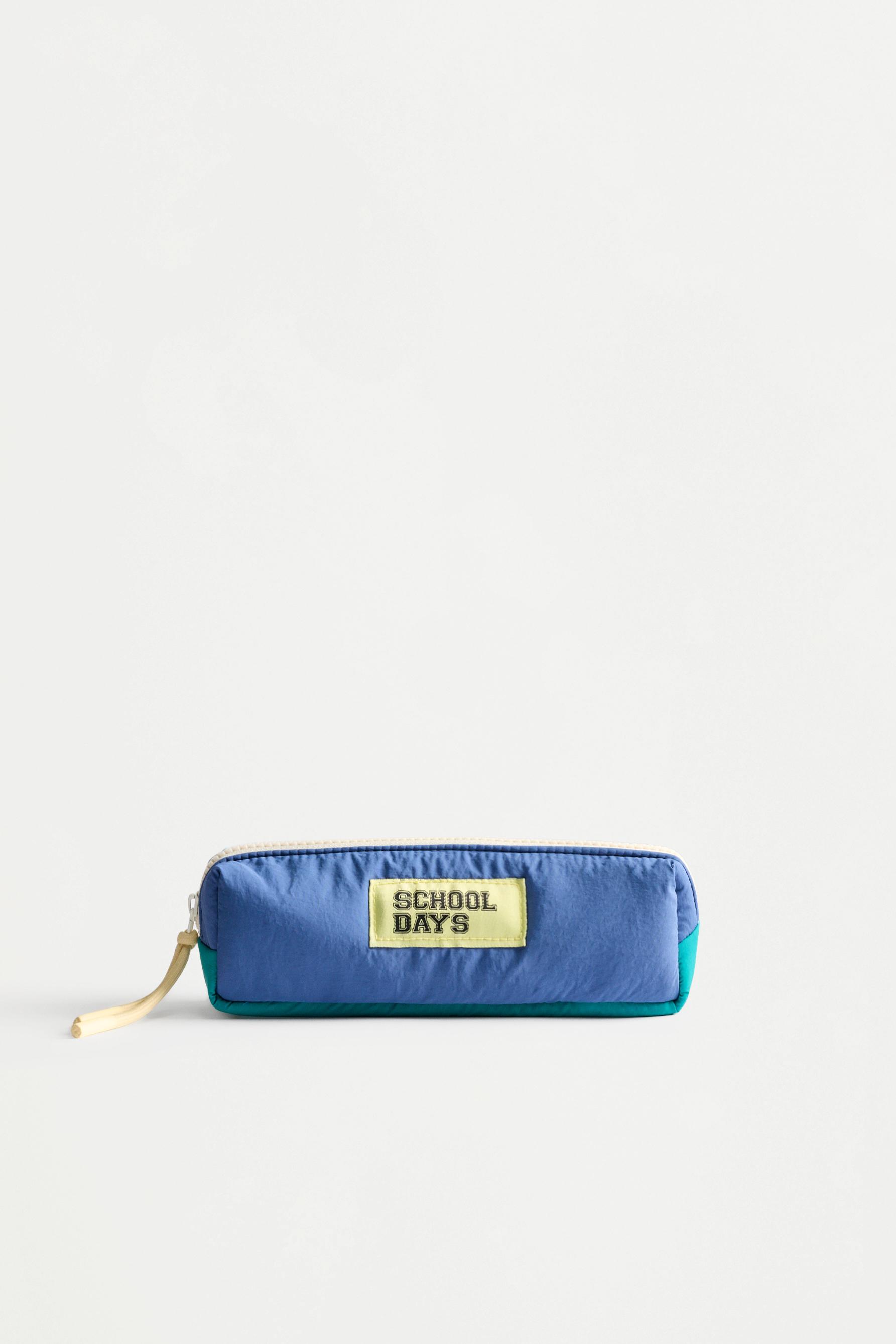 Quilted color block pencil case — BLUE