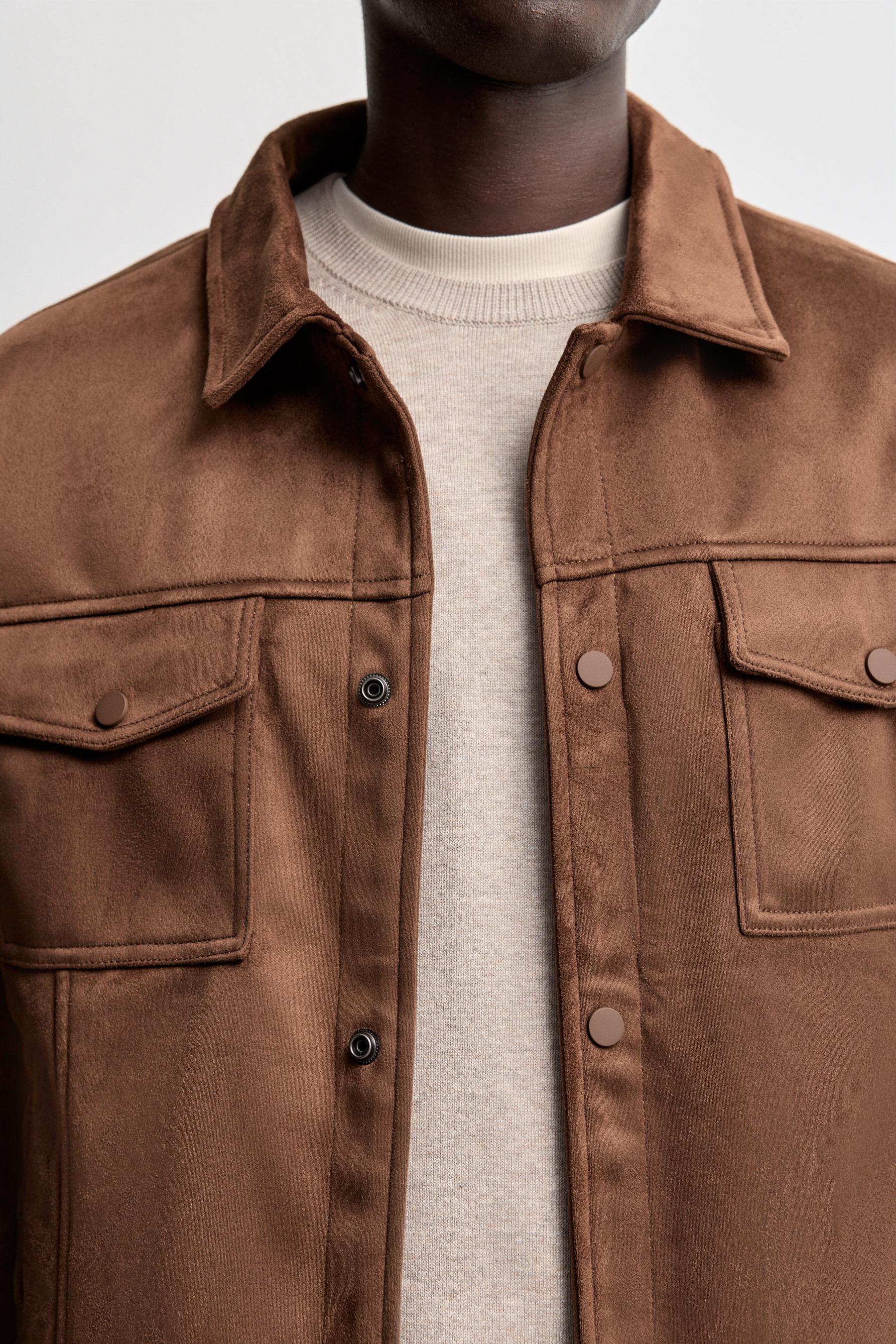 Faux suede trucker jacket — BRANDY