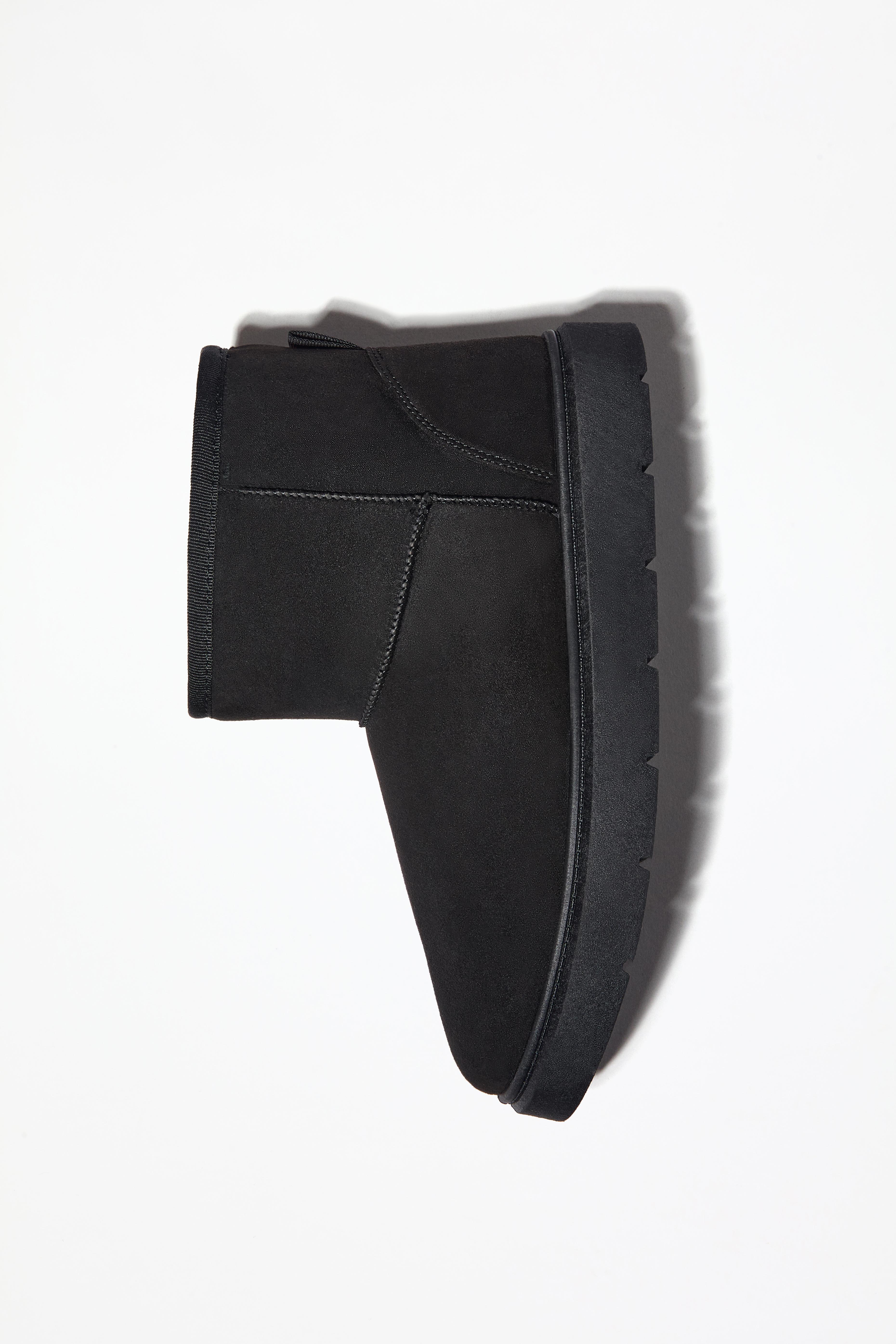 Flat fur ankle boots — BLACK