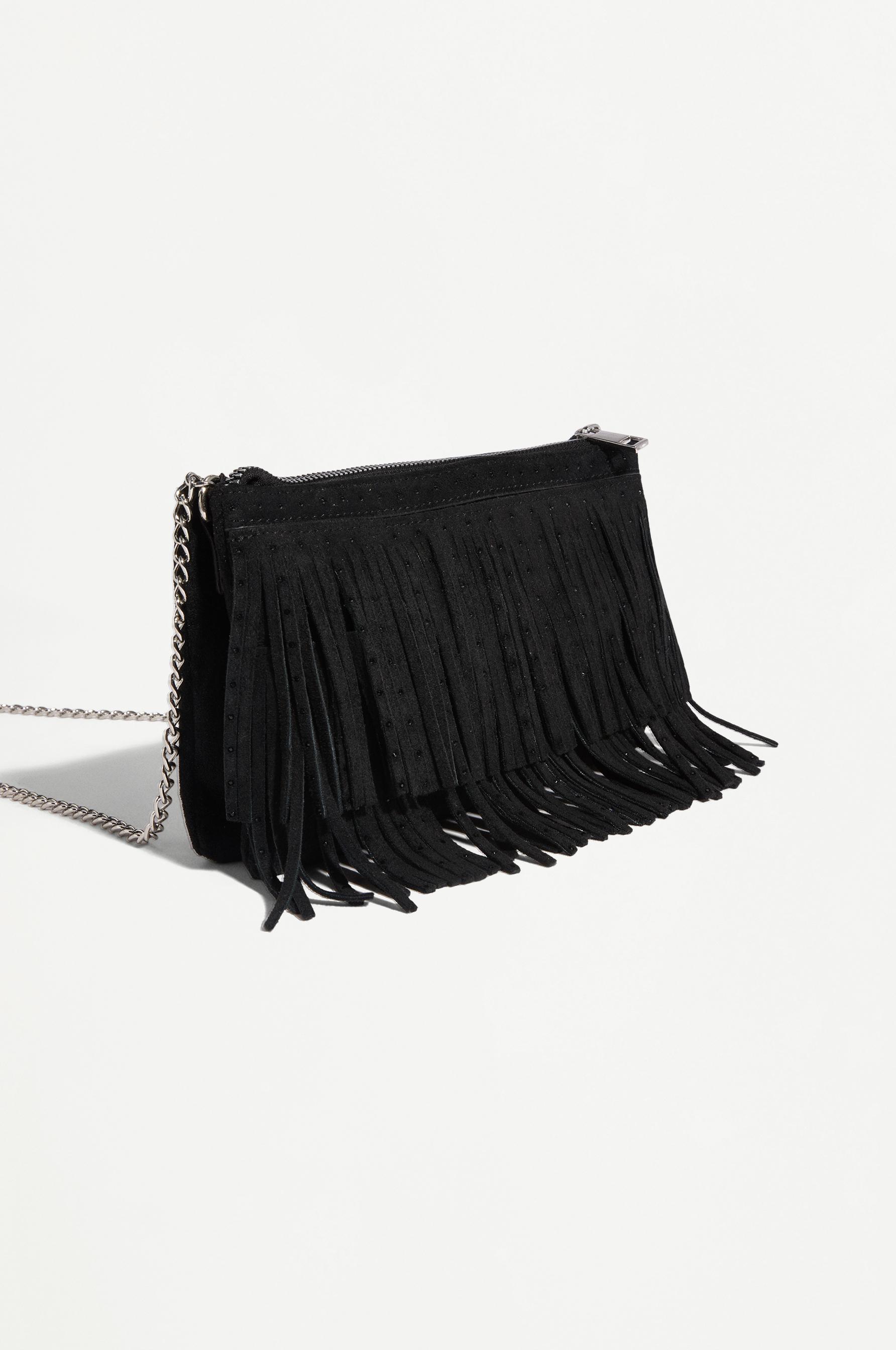Fringed crossbody bag with rhinestones — BLACK