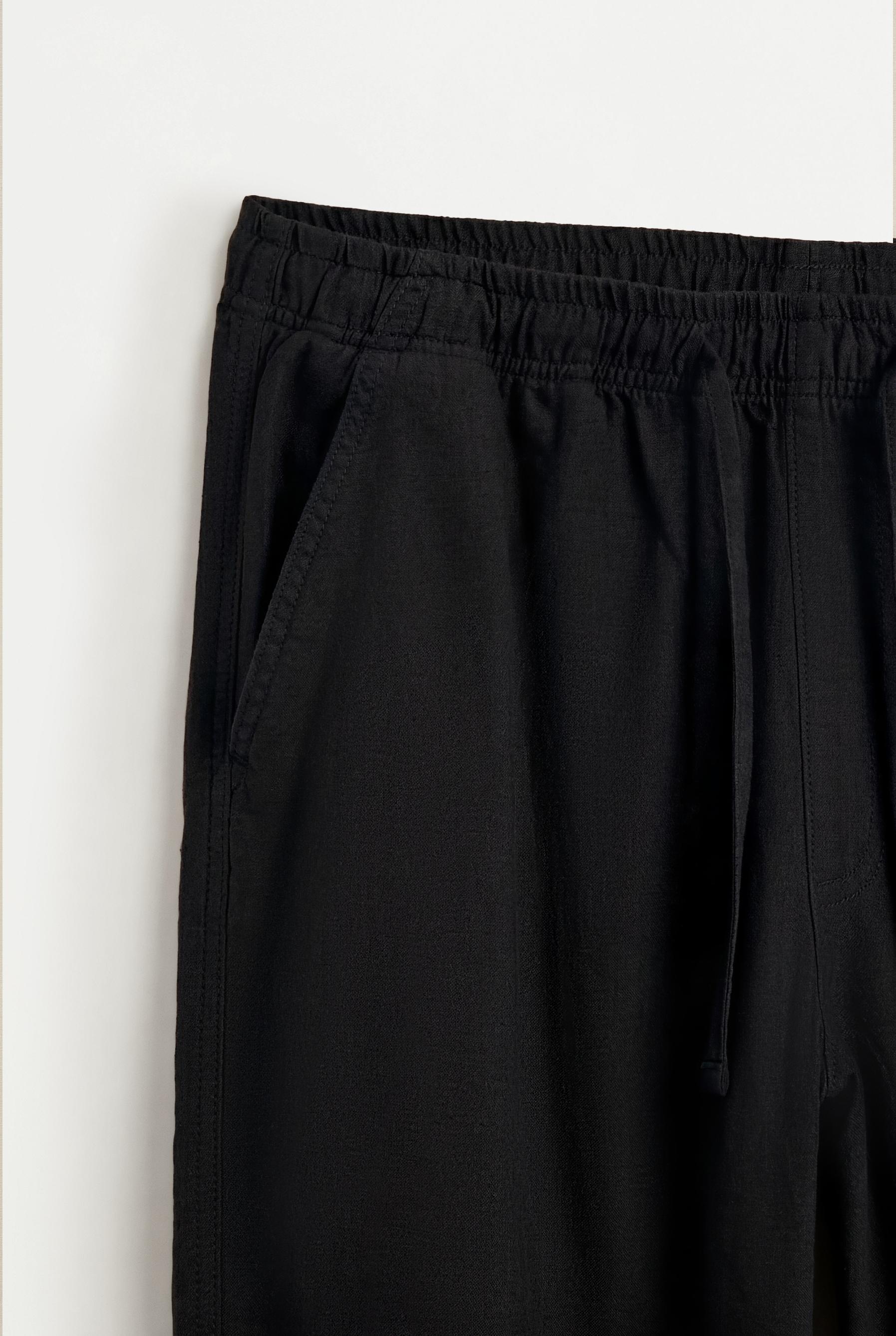 Baggy Linen-Blend Joggers — BLACK