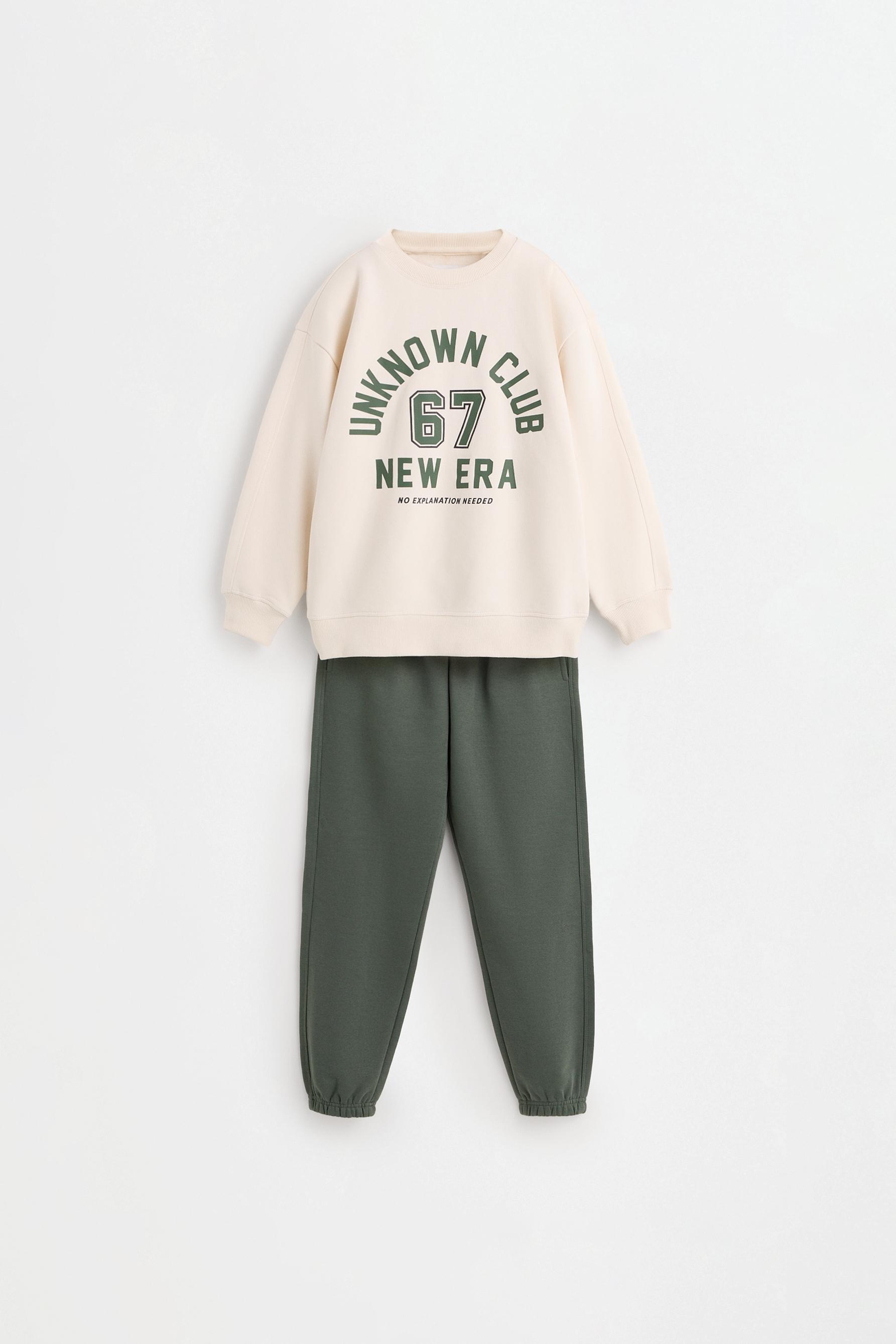 Printed sweatshirt and plush trousers co-ord — GREY