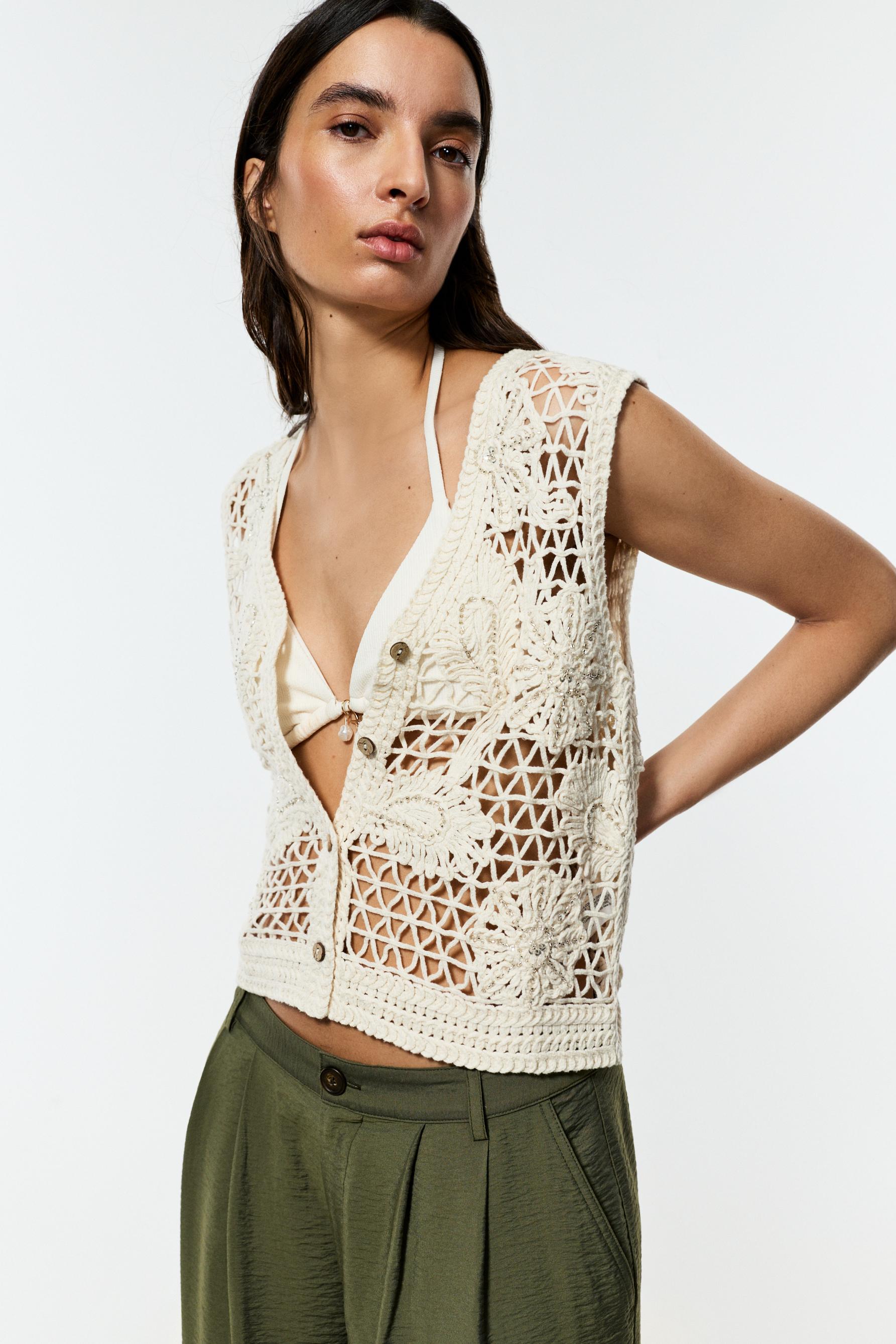 Rhinestone cutwork top — ECRU