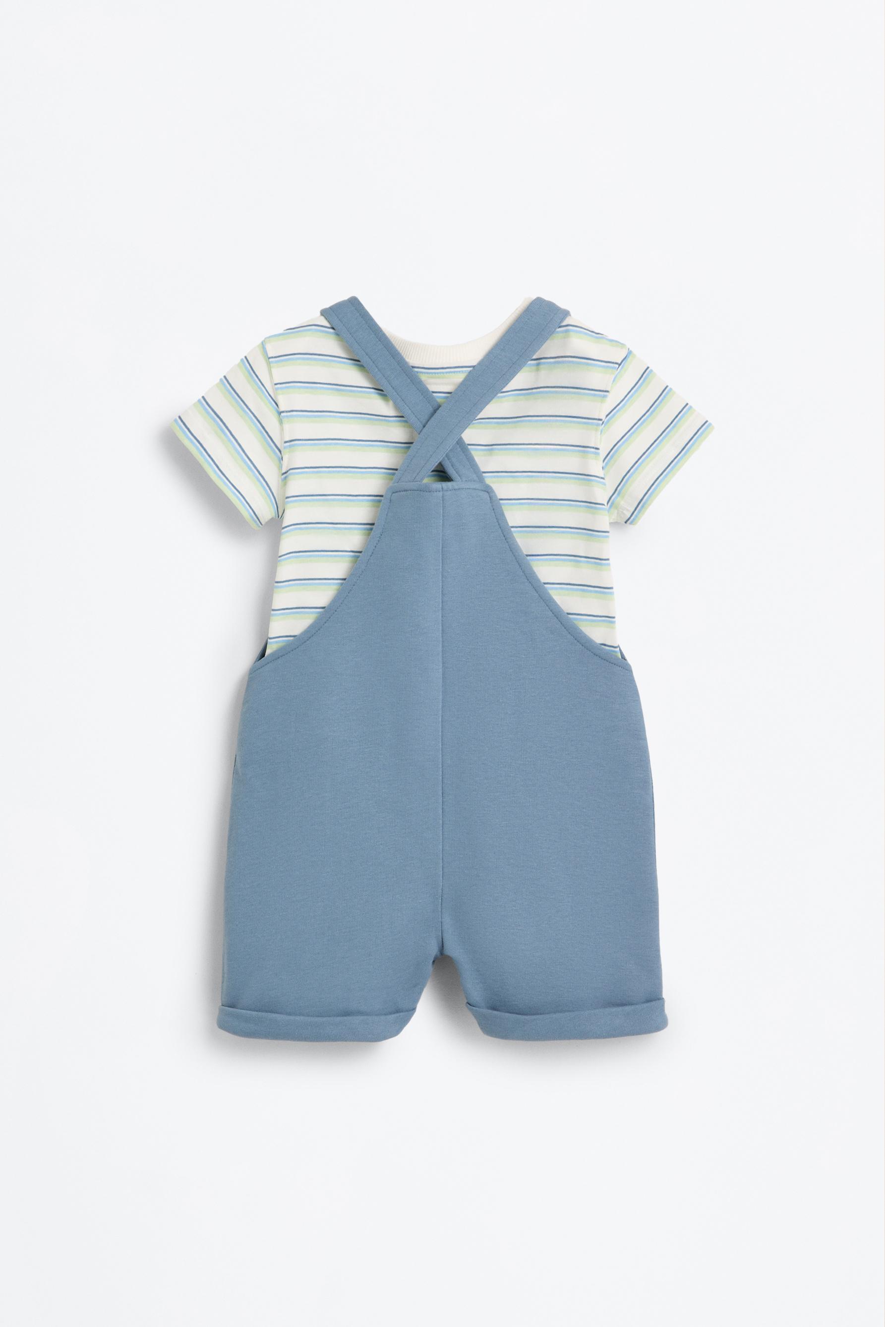Plush dungarees and T-shirt set — STEEL BLUE