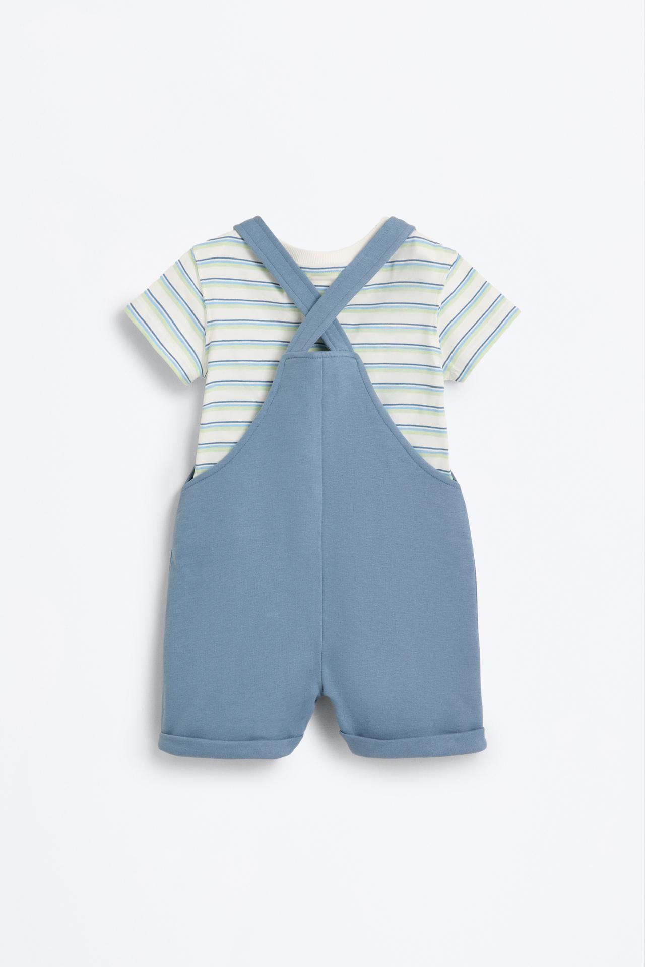 Plush dungarees and T-shirt set — STEEL BLUE