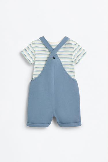 Plush dungarees and T-shirt set — STEEL BLUE 2