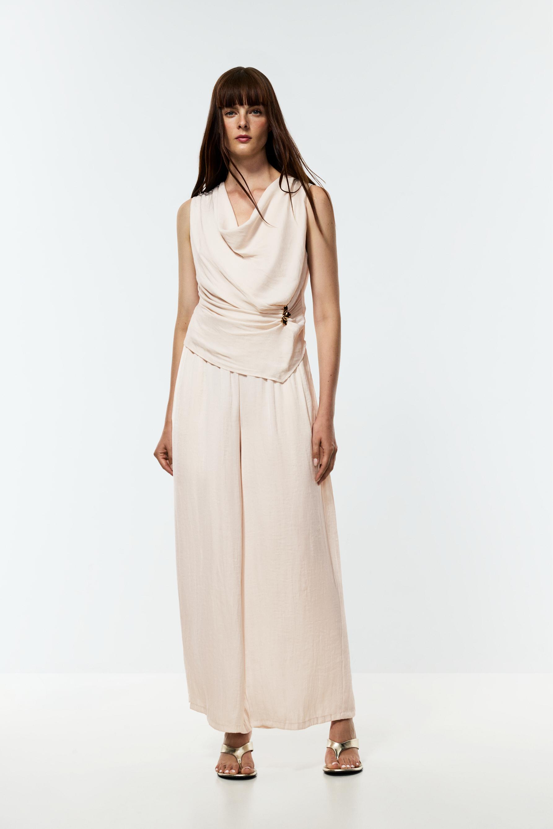 Jewel satin top — CREAM
