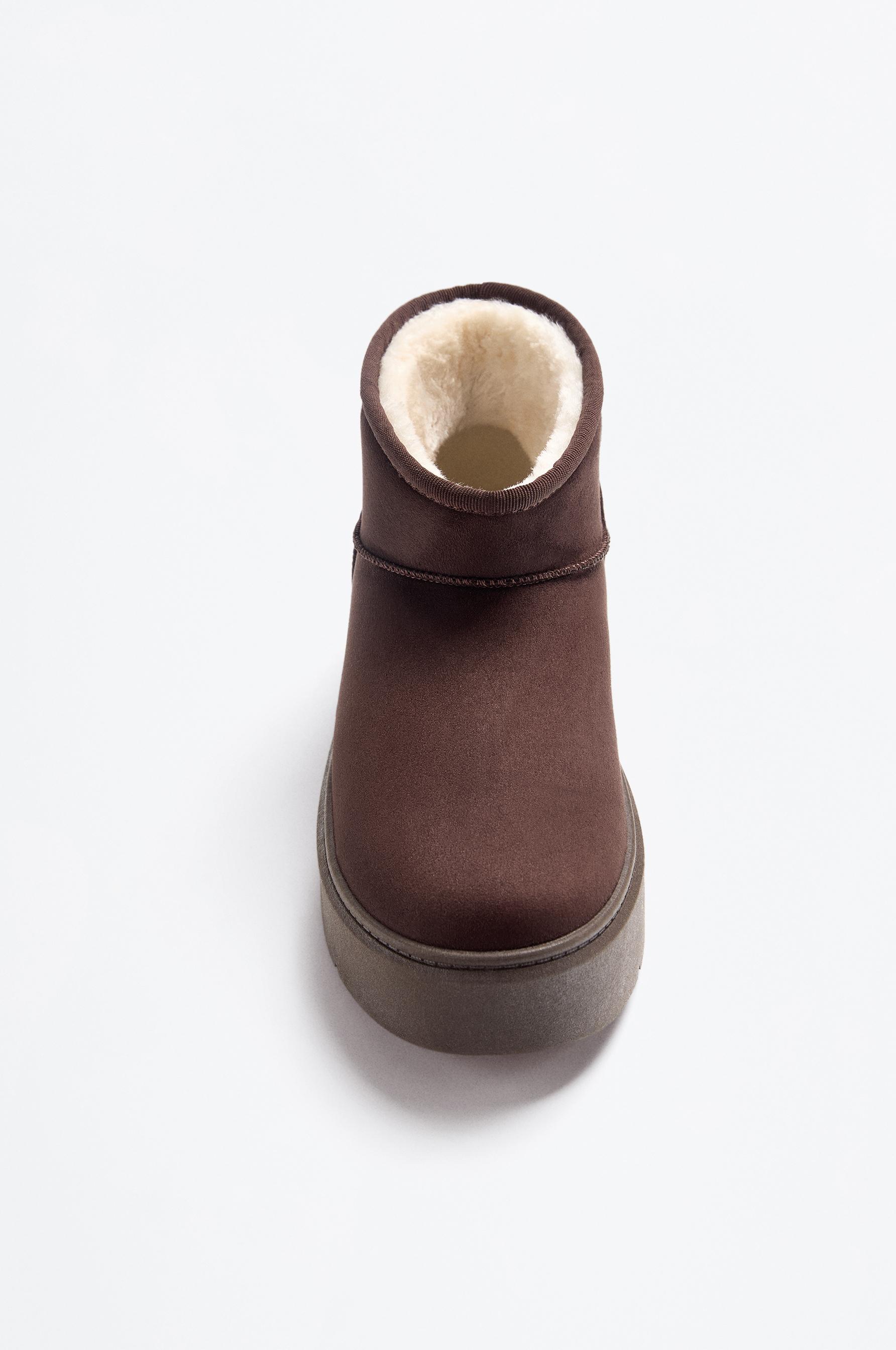 Platform fur ankle boot — BROWN