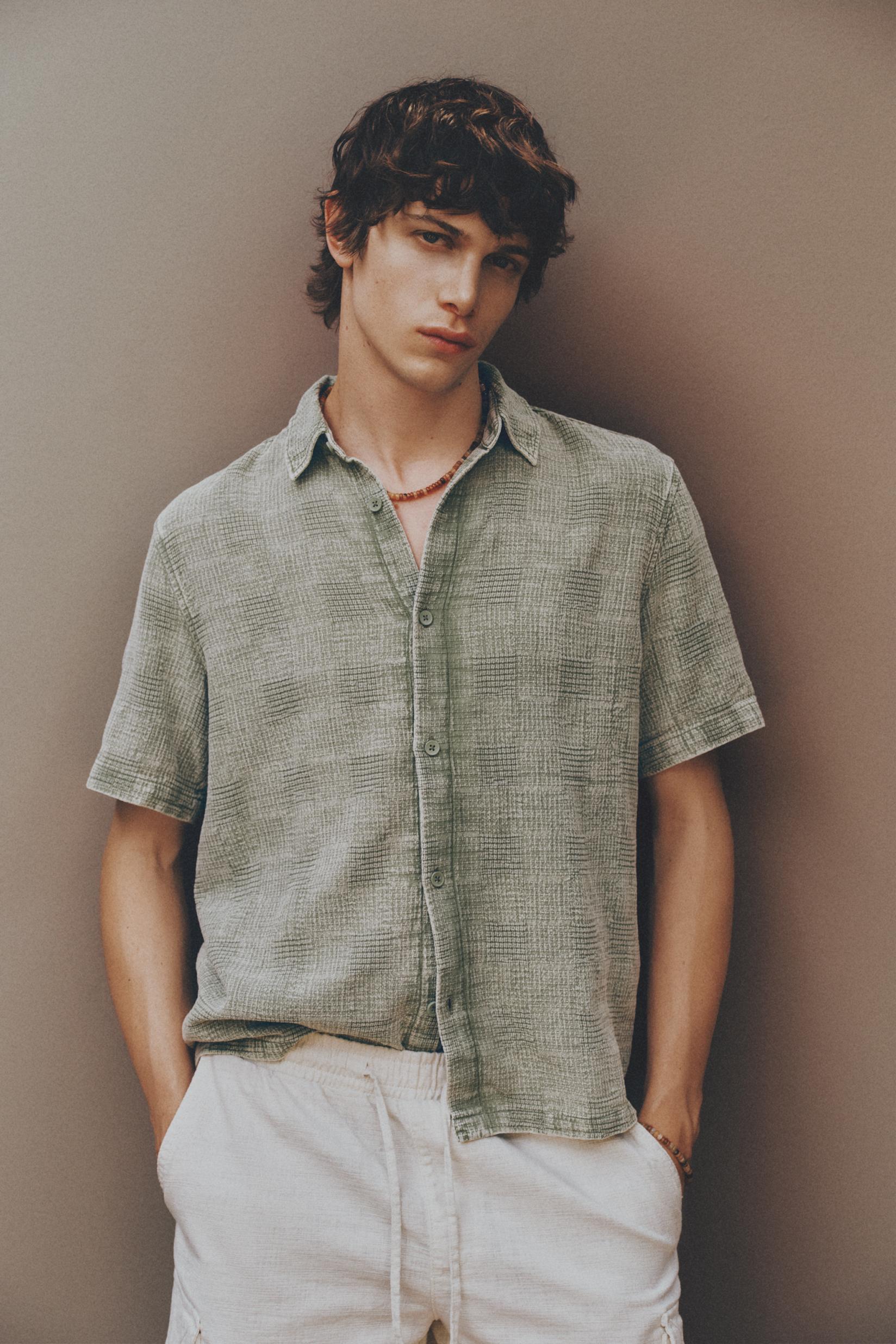 Plaid short sleeve shirt — GREEN