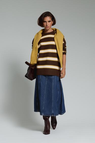 Basic oversize spongy-knit sweater — BROWN/ECRU 2