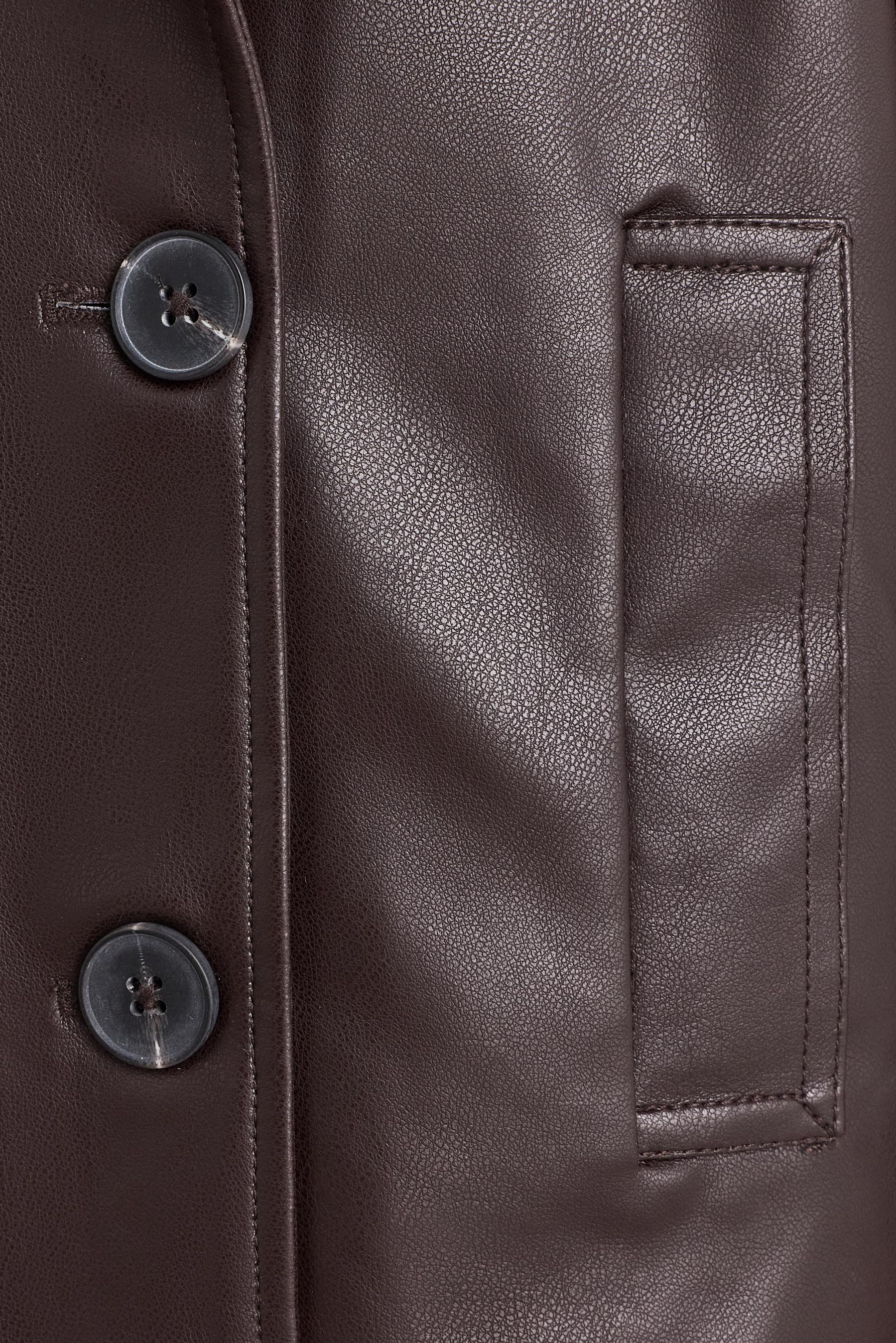 Leather effect short trench coat — DARK BROWN