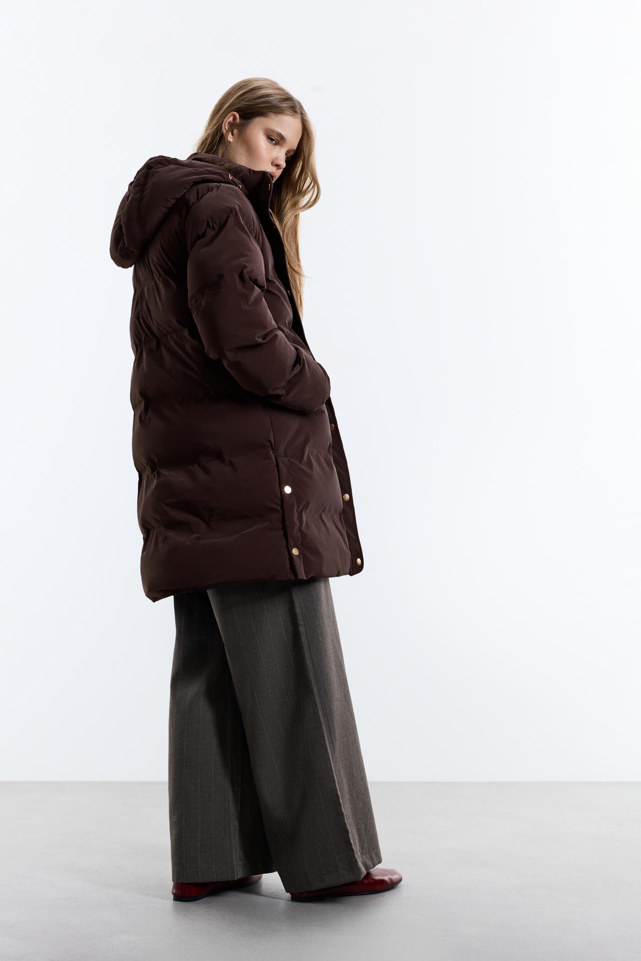 Long quilted coat — CHOCOLATE