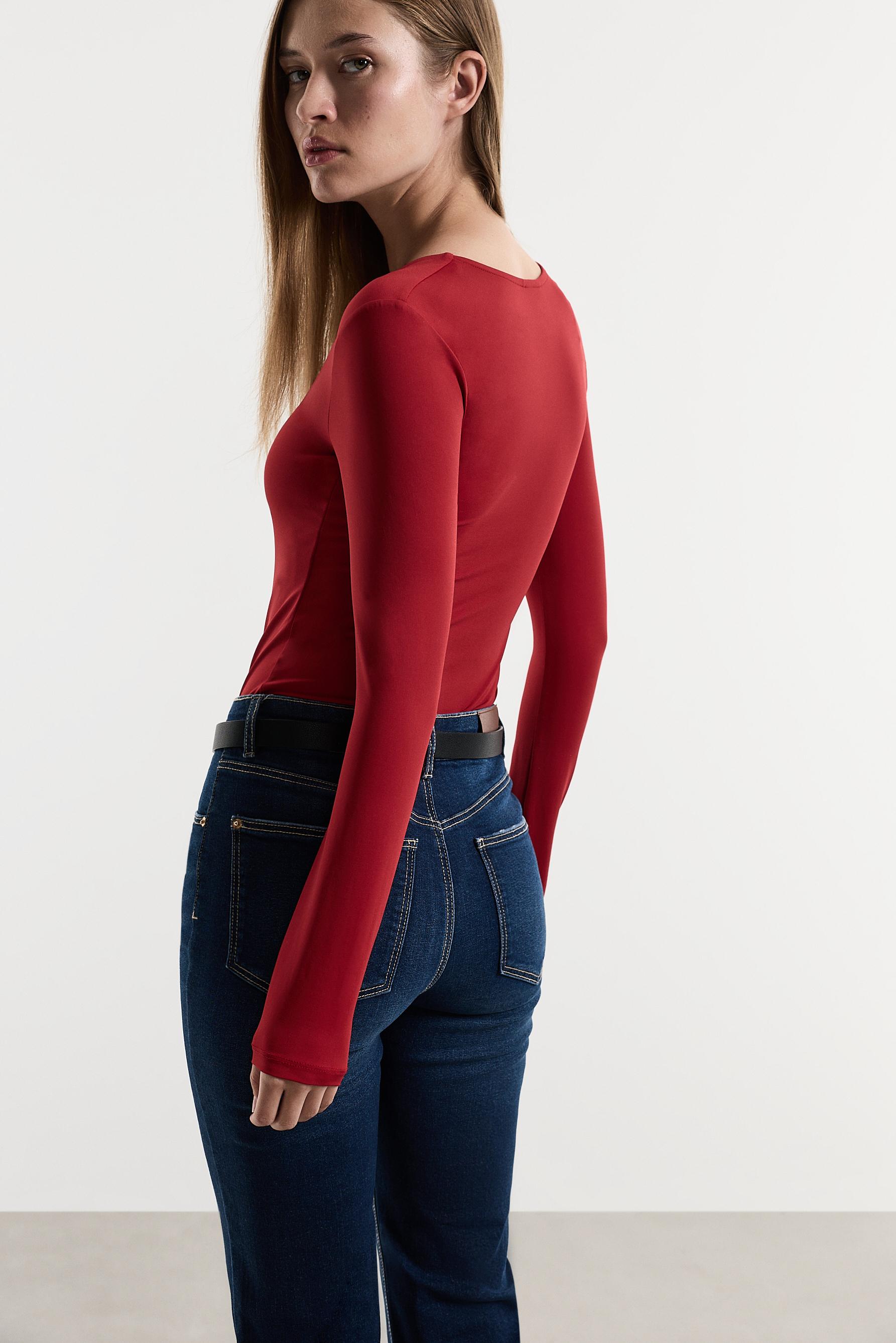 Polyamide square neckline bodysuit — RED