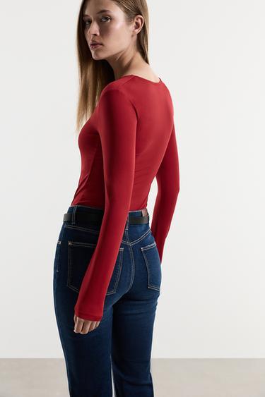 Polyamide square neckline bodysuit — RED 4
