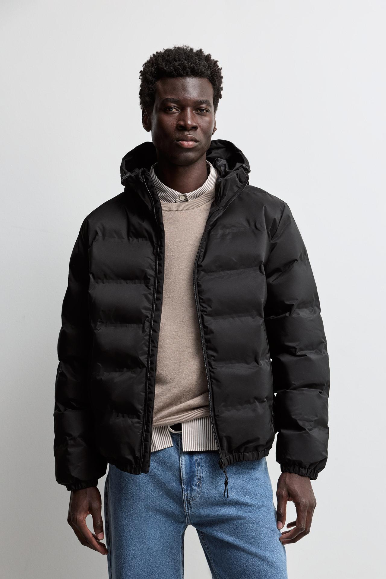 Padded jacket with hood — BLACK