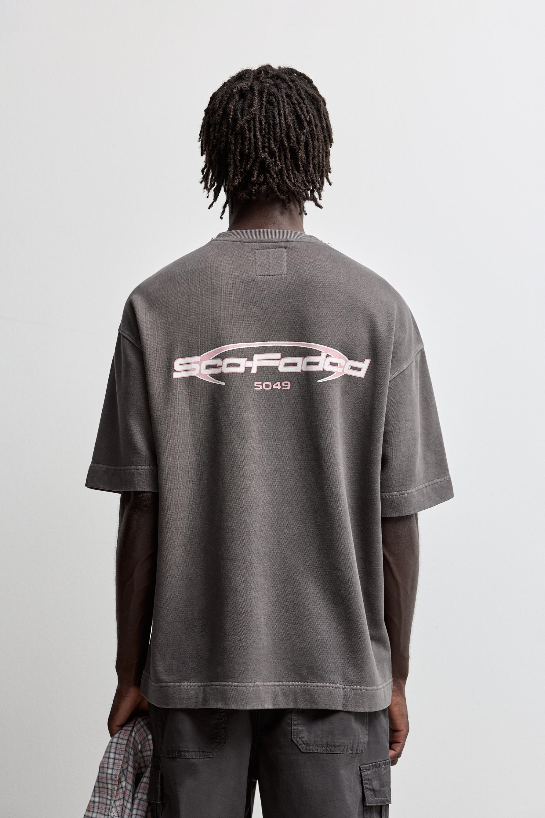 Faded-effect short sleeve sweatshirt — DARK GREY