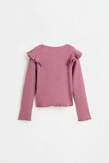 Ribbed Ruffle T-shirt — DARK PLUM 4