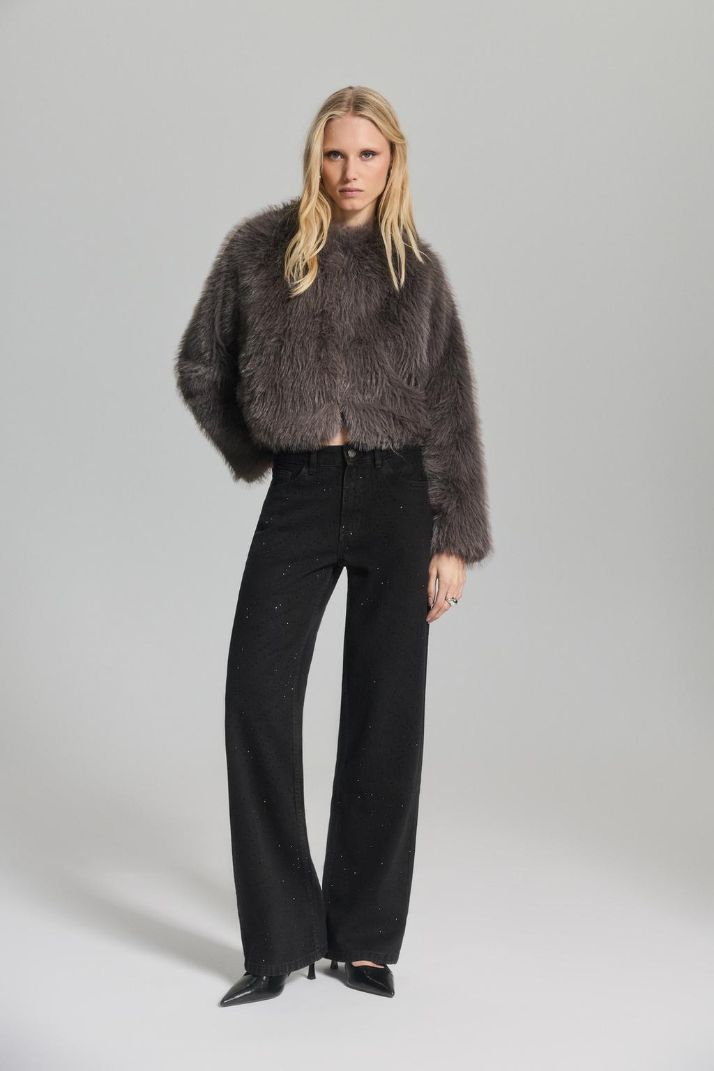 Slim wide rhinestone jeans