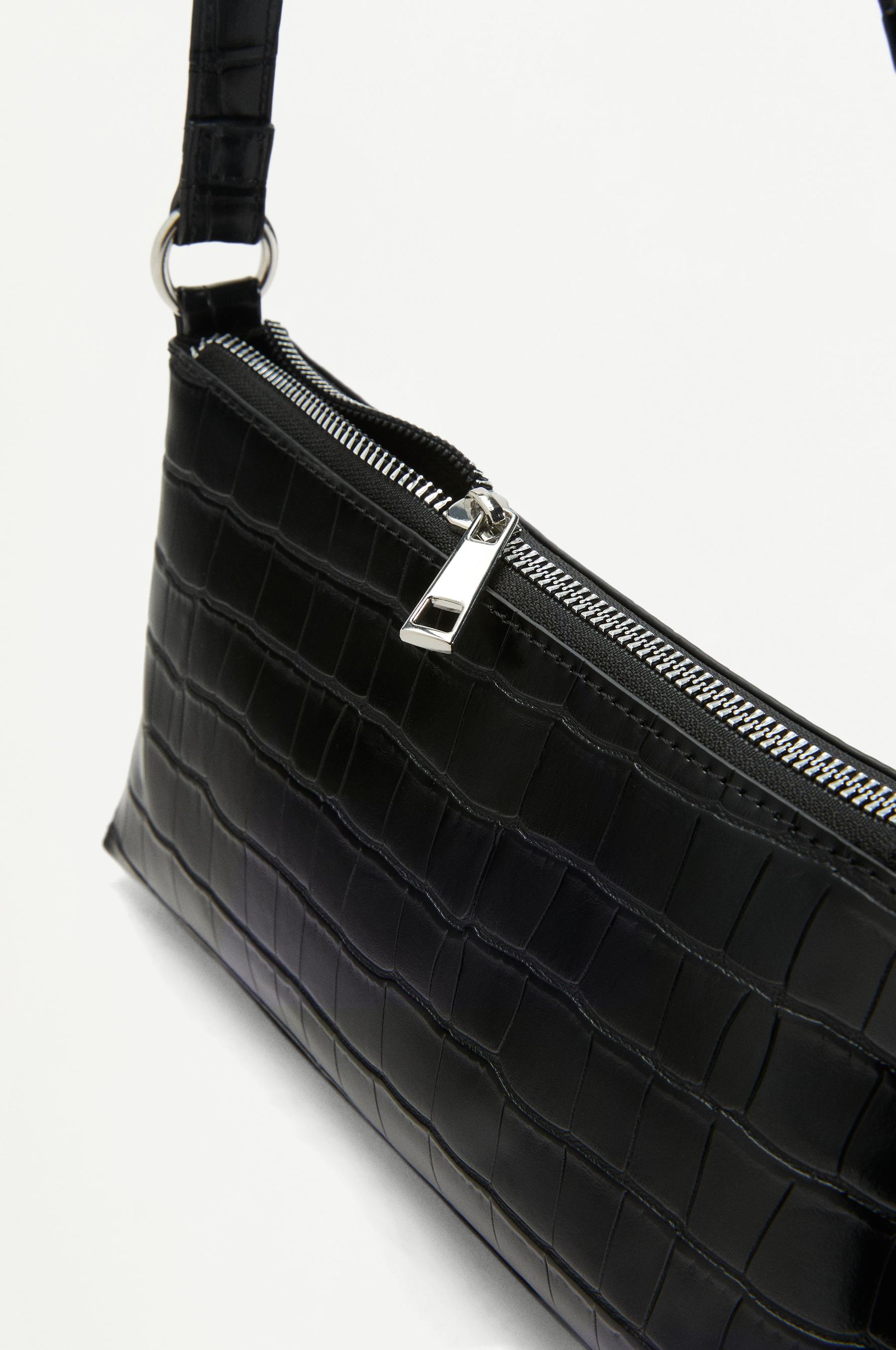 Crocodile-effect shoulder bag — BLACK