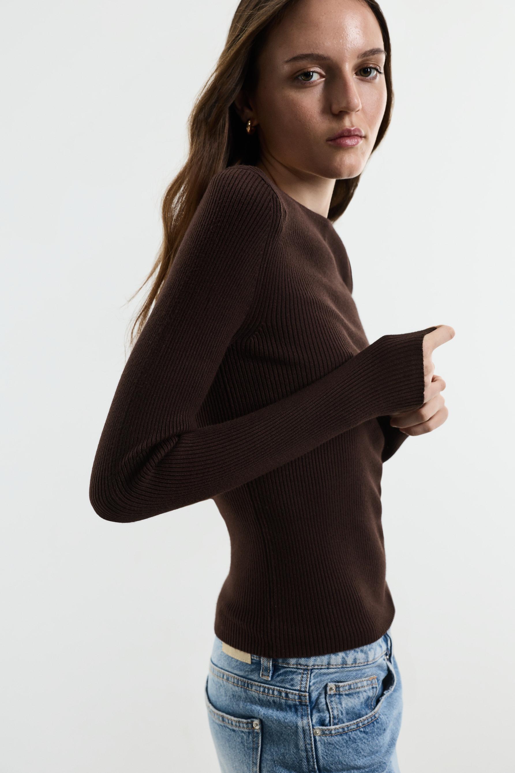 Basic rib sweater — BROWN