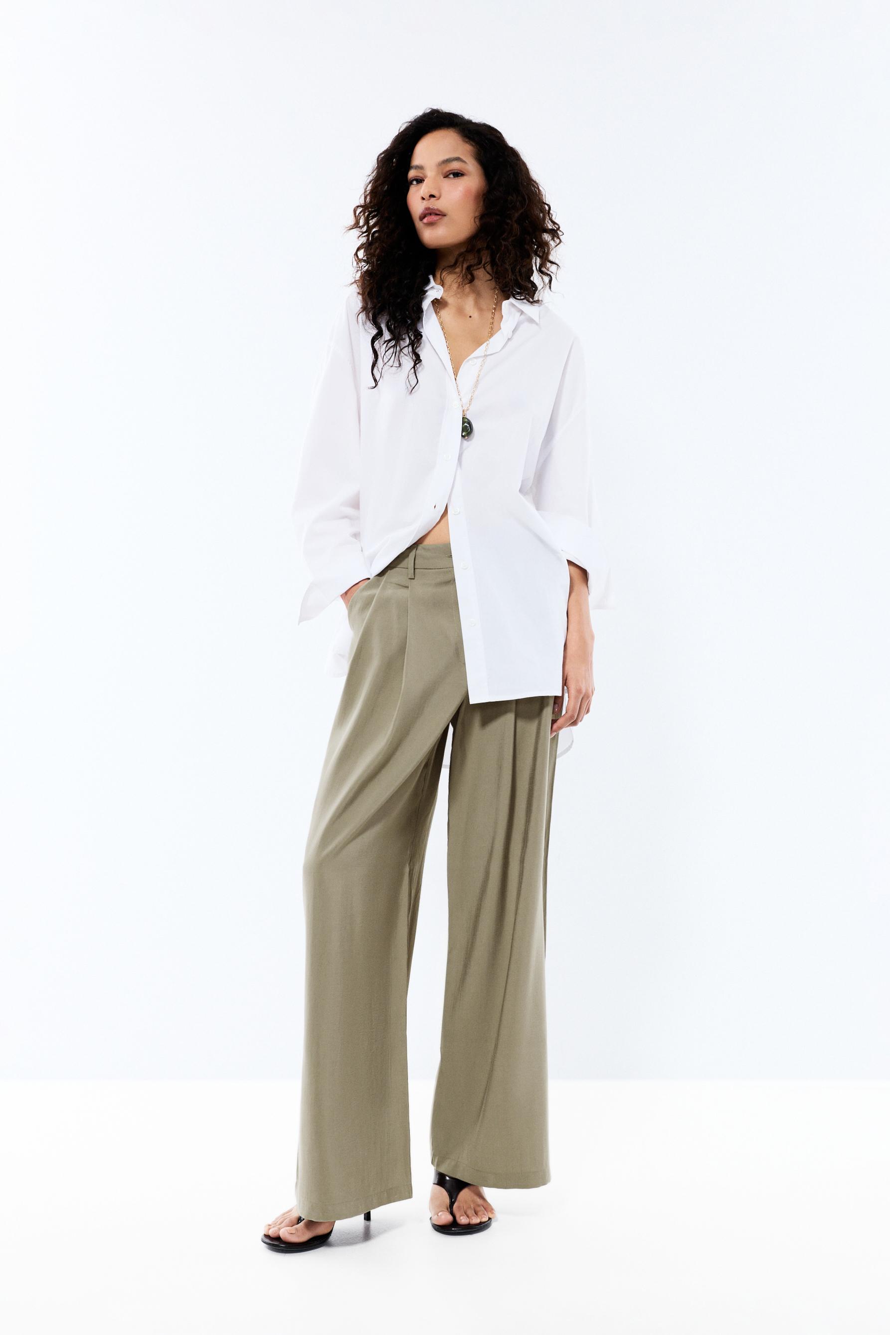 Flowing wide-leg trousers — PALE KHAKI