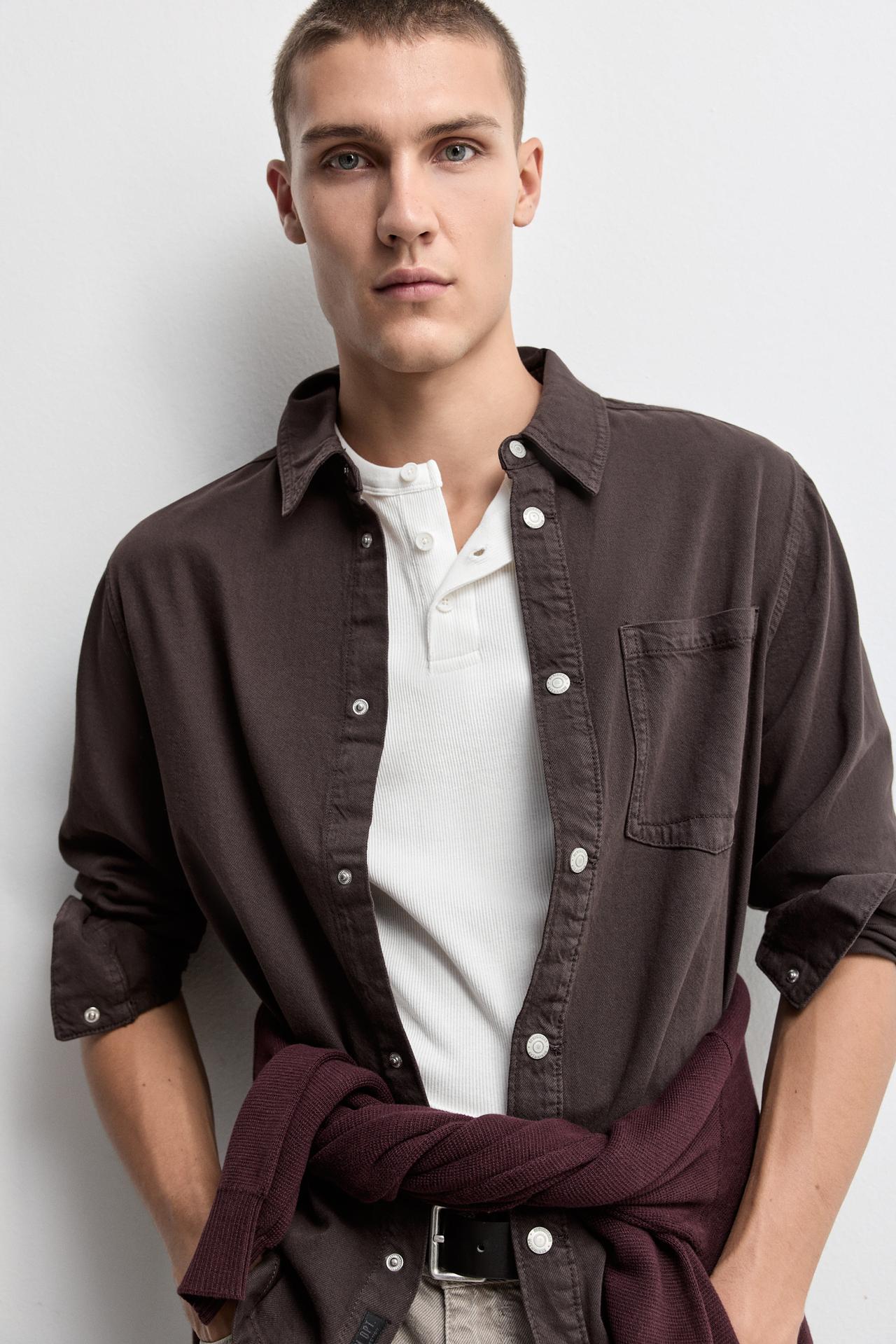 Lightweight denim overshirt — BROWN