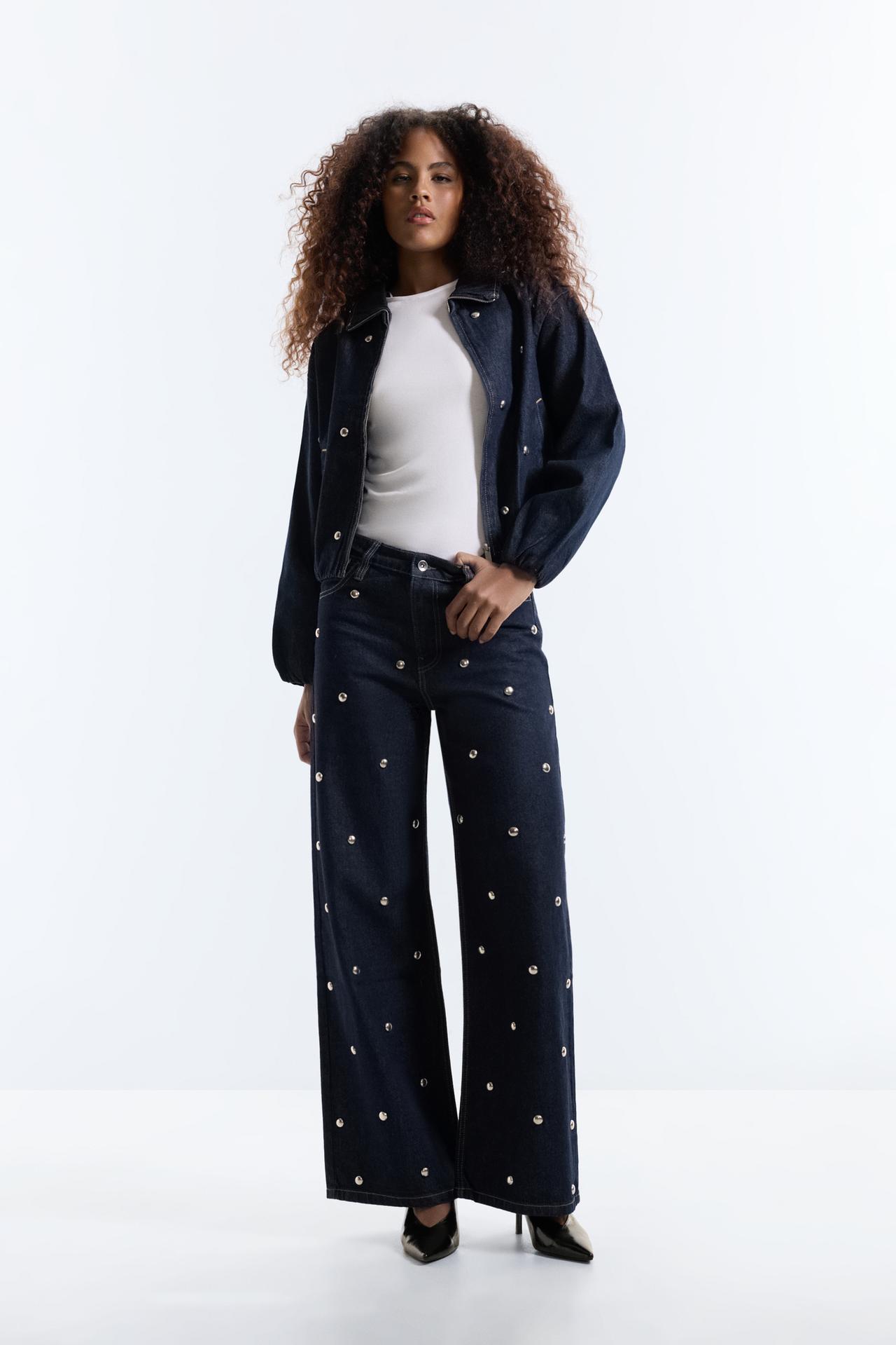 Denim jacket with studs — NAVY