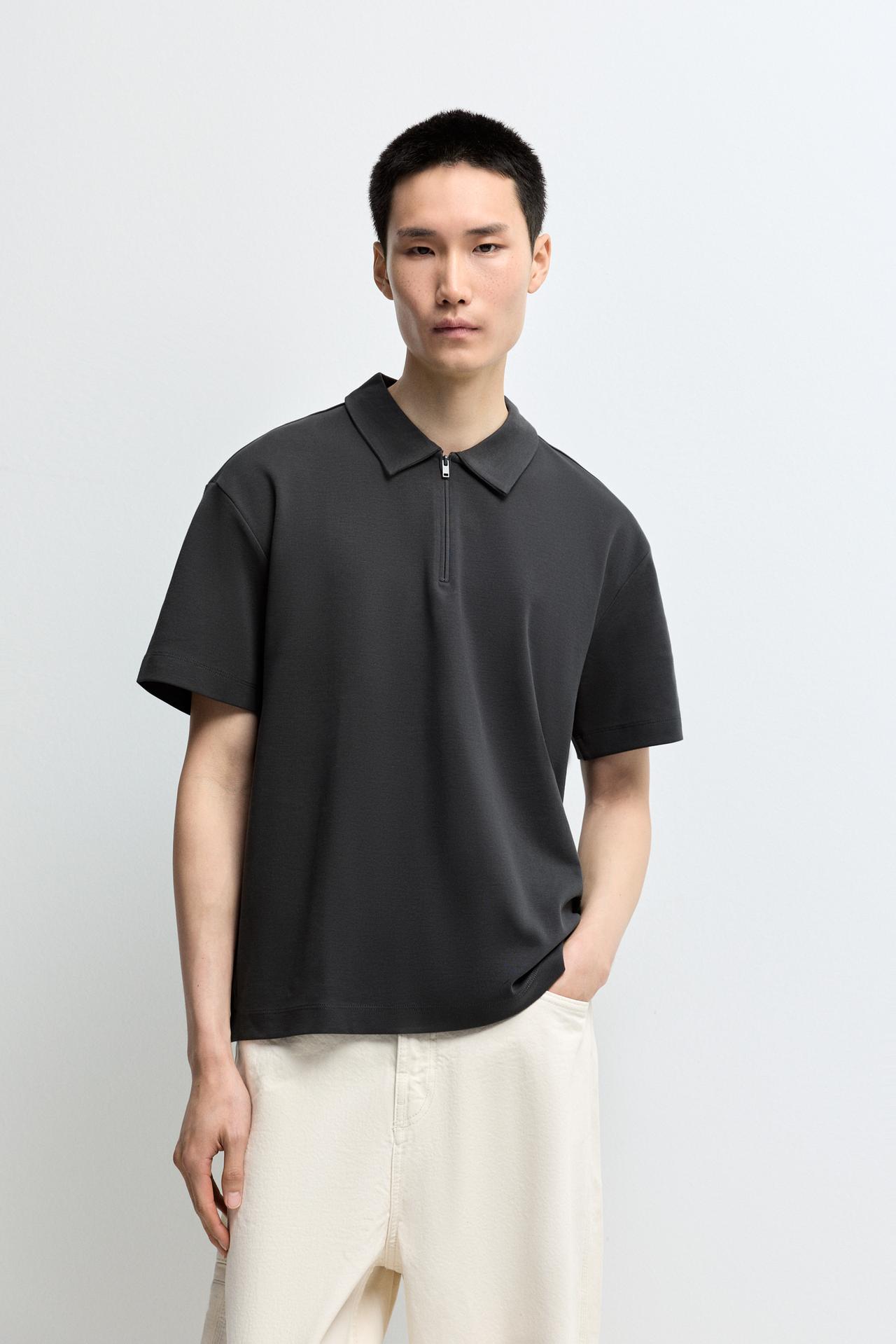 Interlock zip-up polo shirt — LEAD