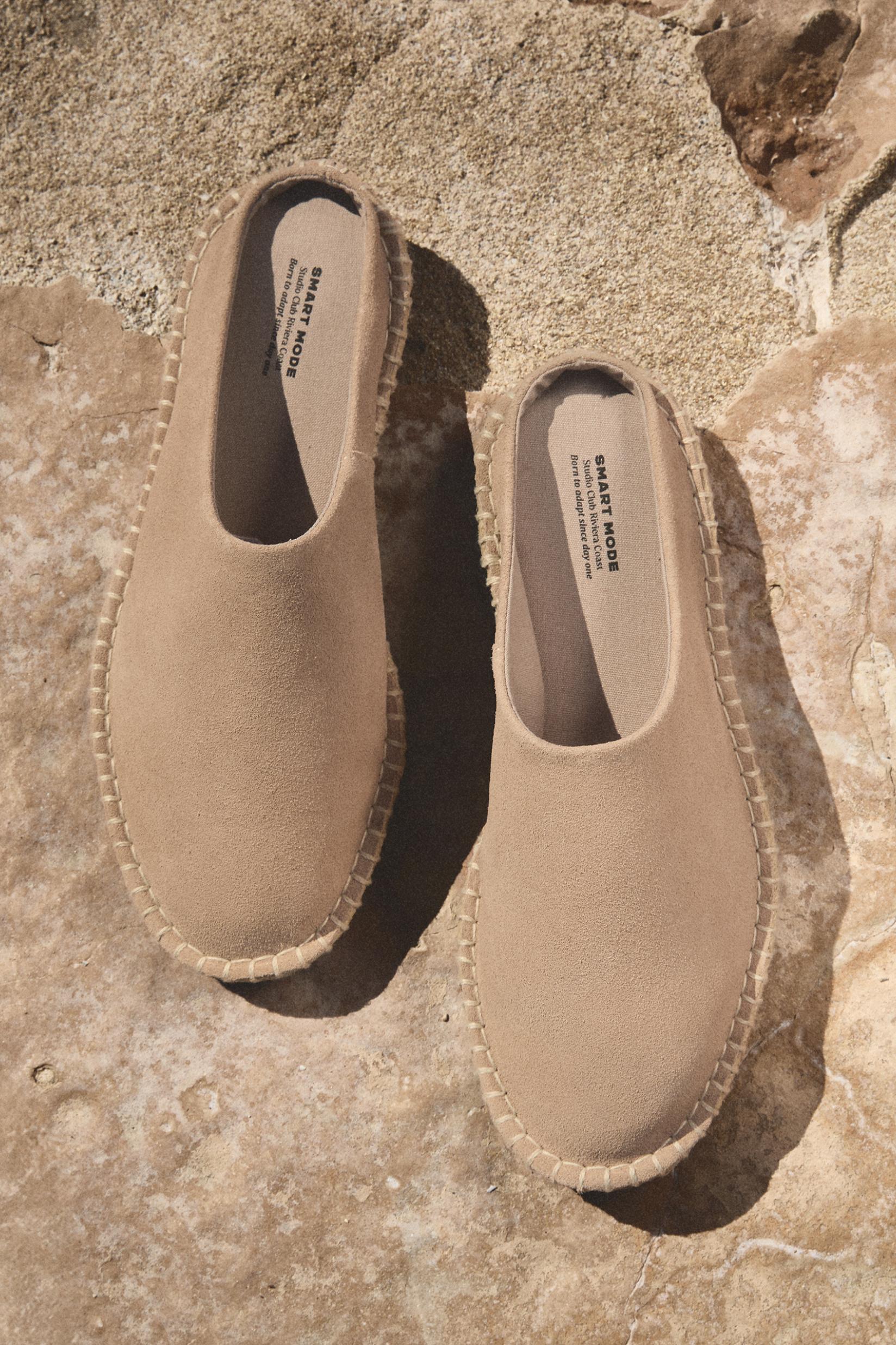 Jute-effect leather clogs — BEIGE