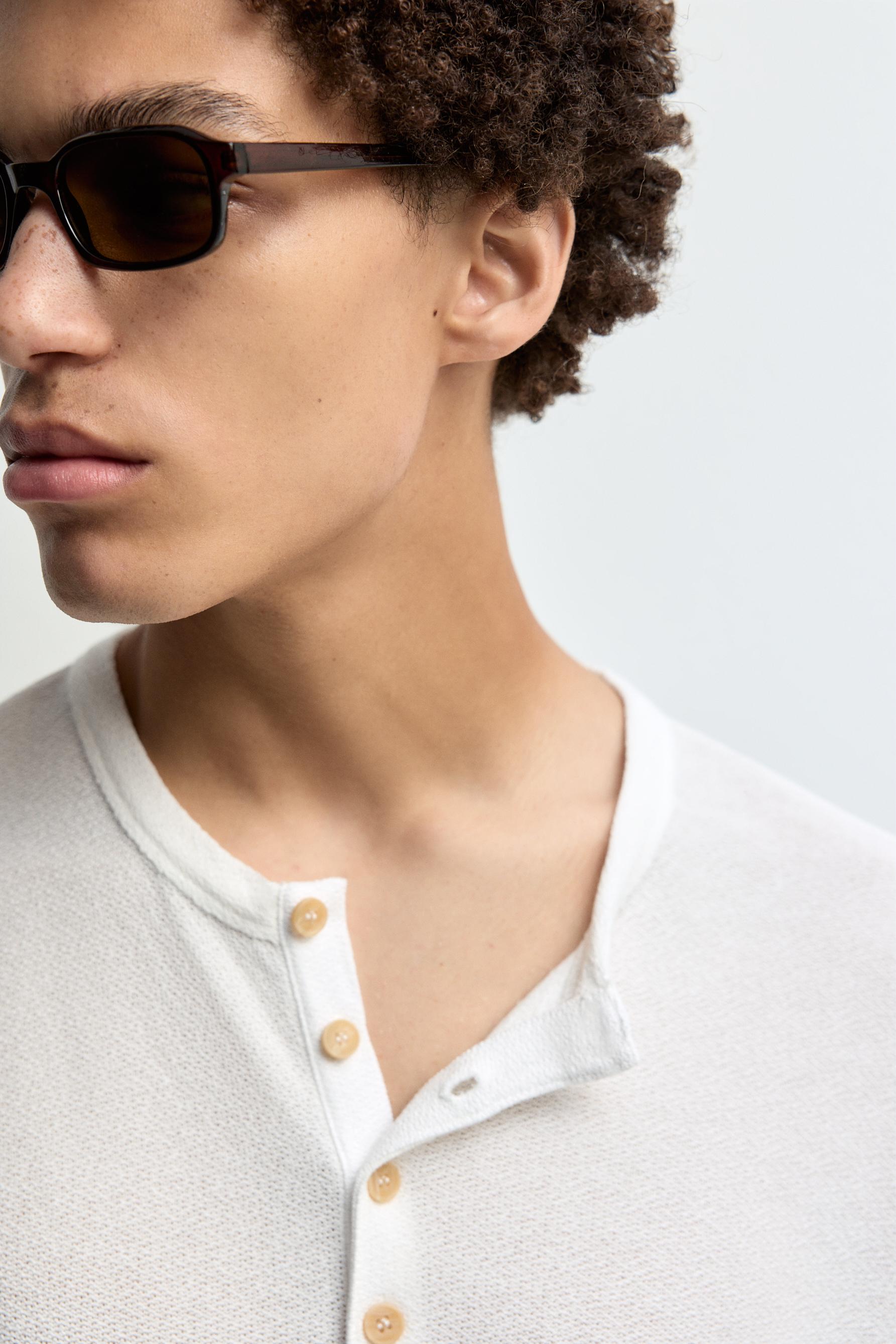 Rustic henley T-shirt — OFF WHITE