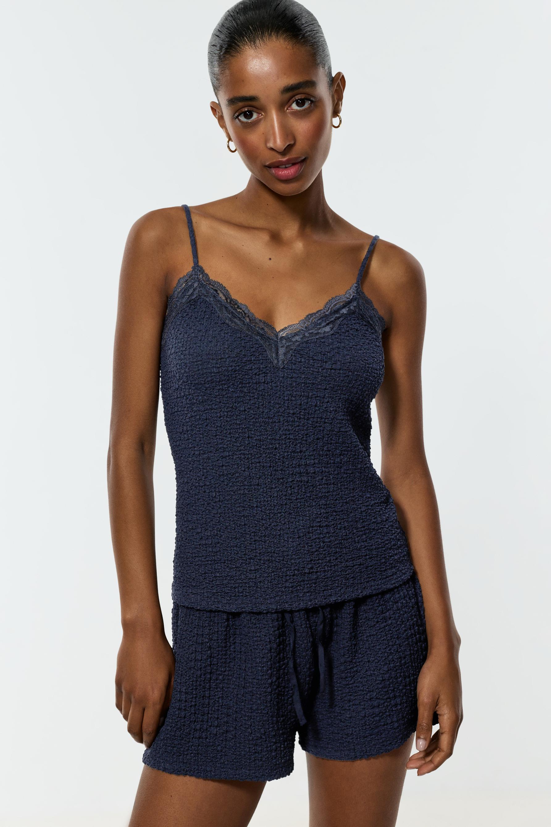 Textured strappy top — NAVY