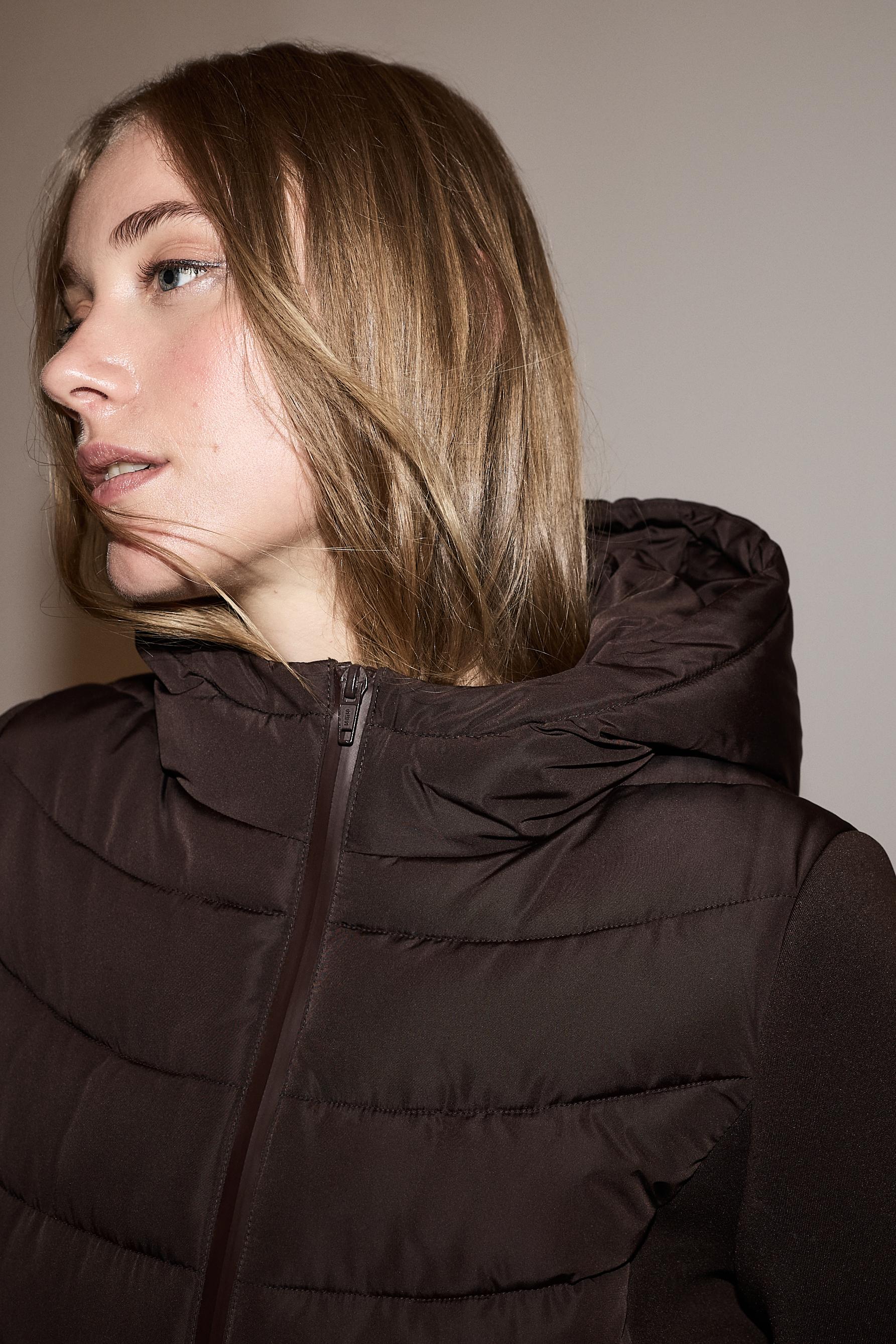 Combined quilted jacket — CHOCOLATE