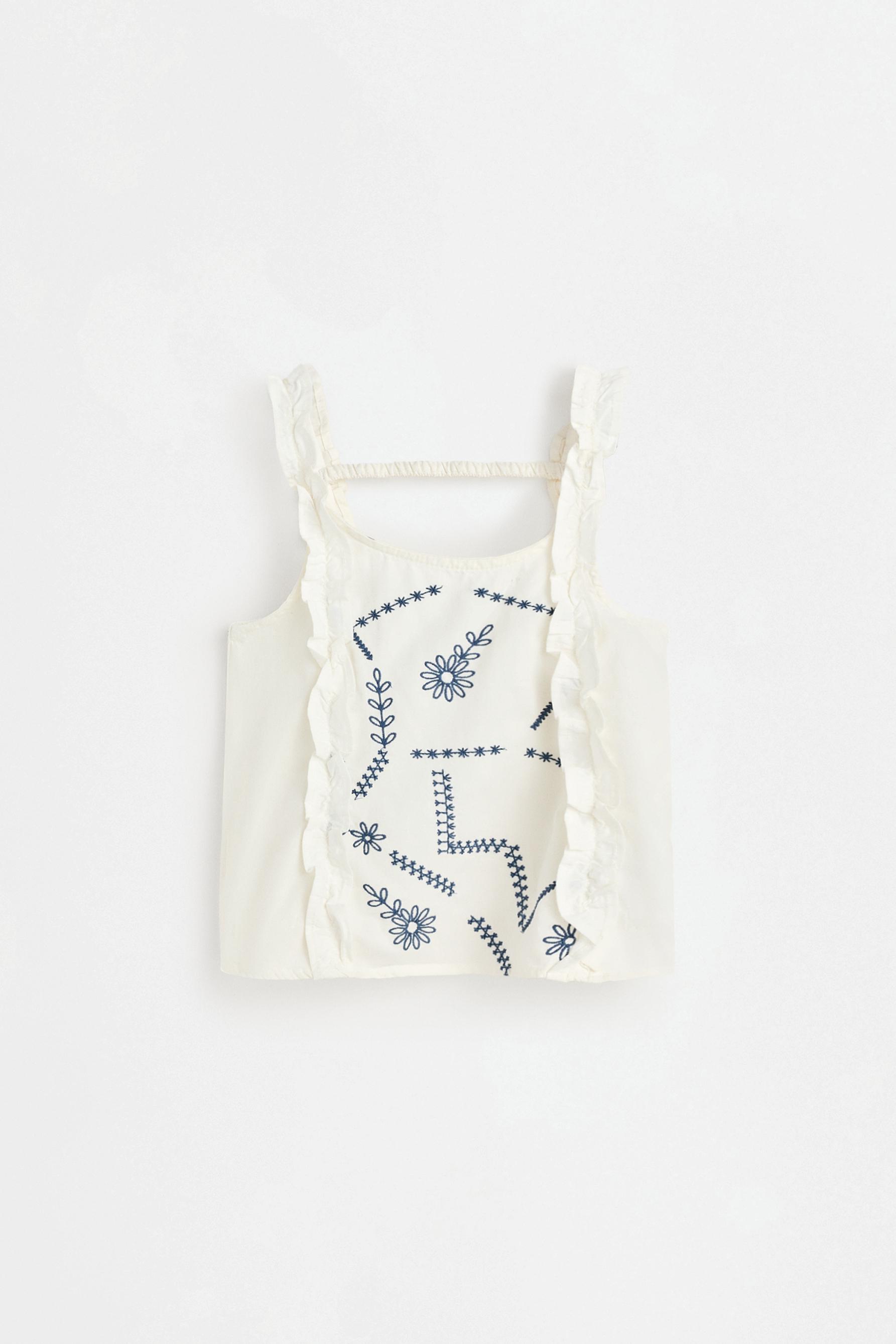 Embroidered denim top — WHITE