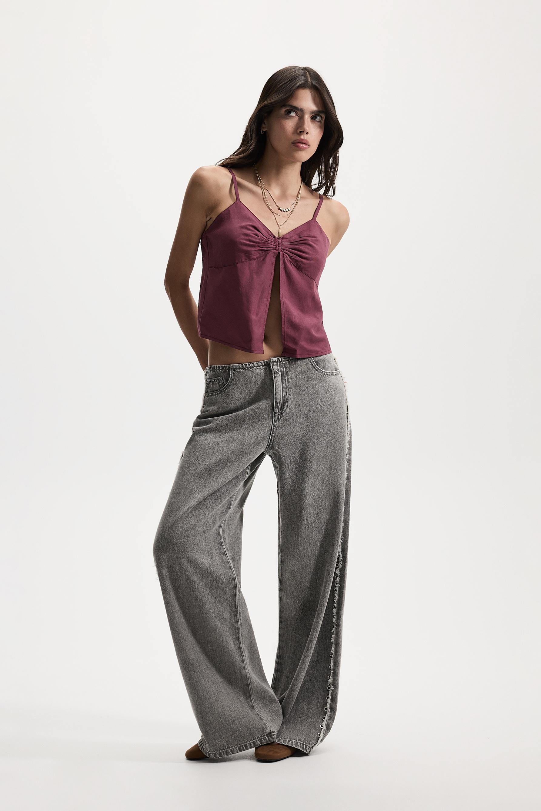 Wide-leg eyelet jeans — MEDIUM GREY