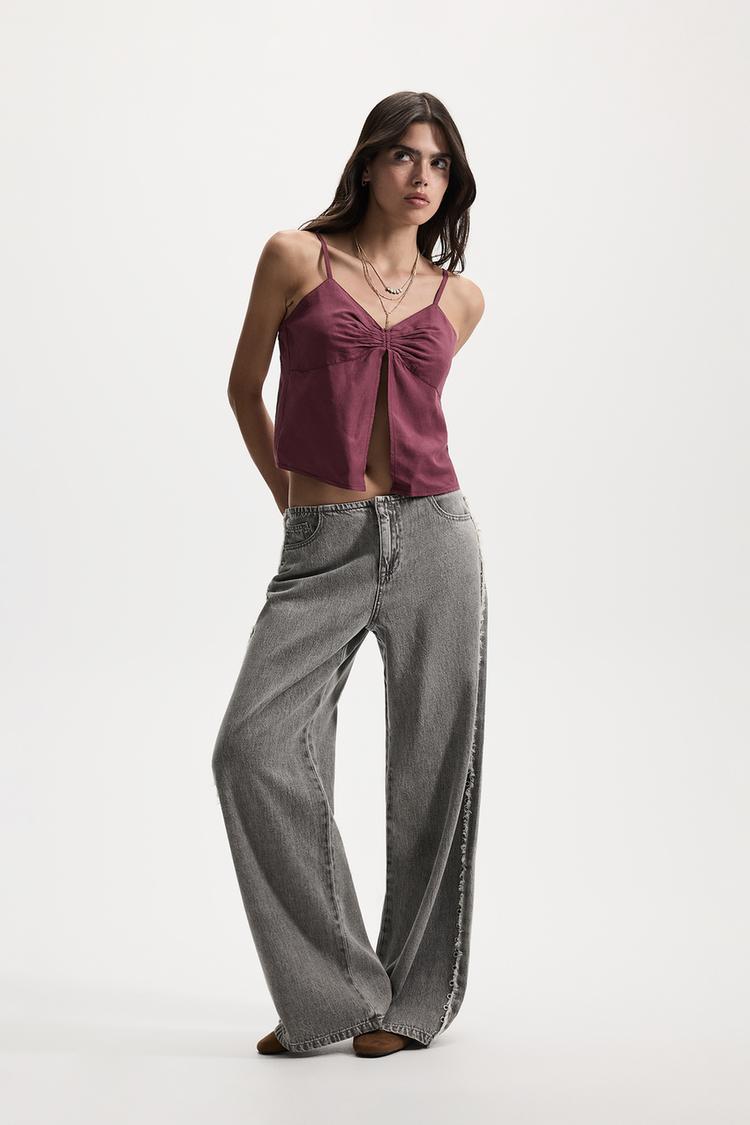 Wide-leg eyelet jeans — MEDIUM GREY