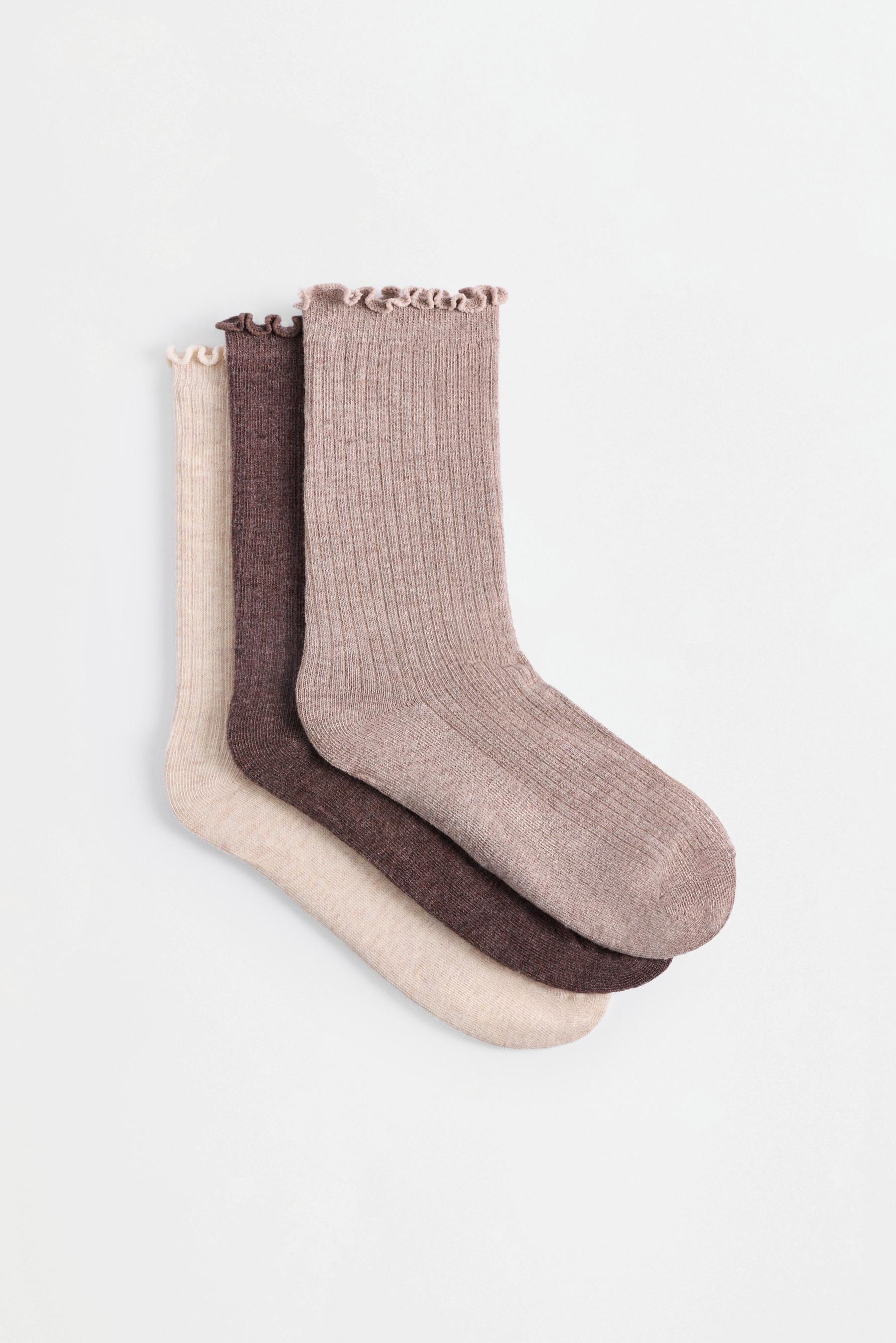 Ribbed long socks (3-pack) — BROWN