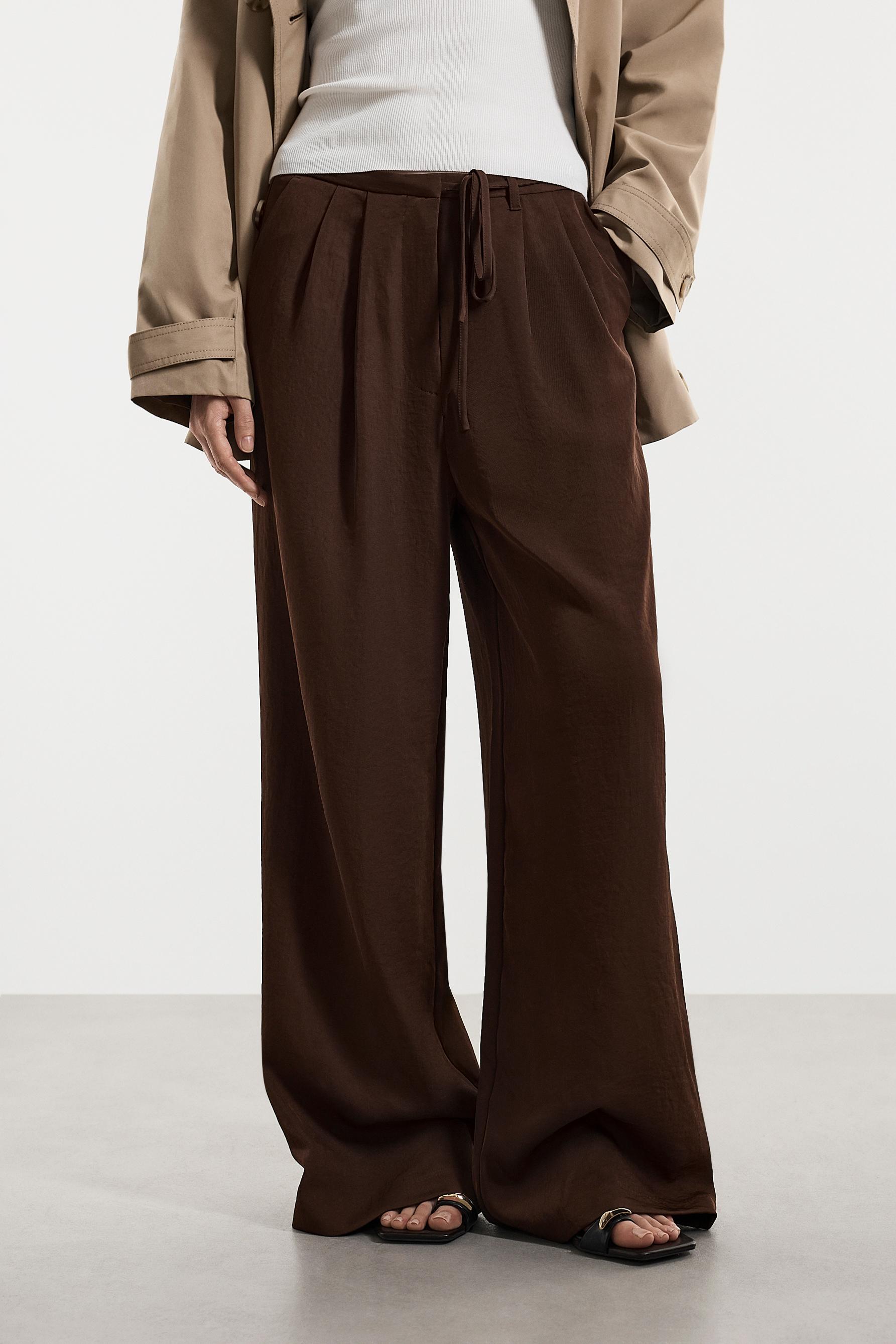 Satin wide-leg trousers — BROWN