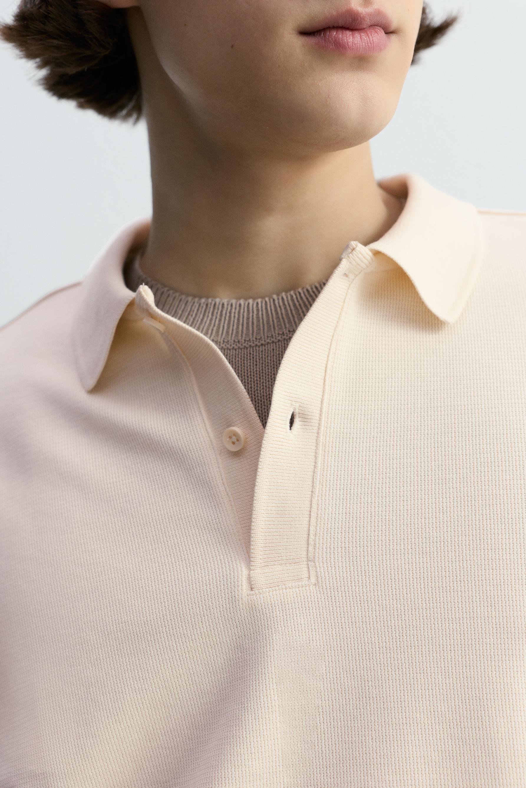Basic textured polo shirt — ECRU