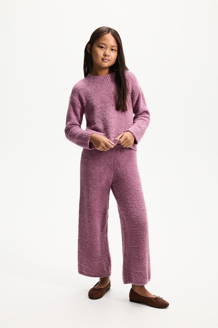 Bouclé knit sweater and trousers set — DARK PINK