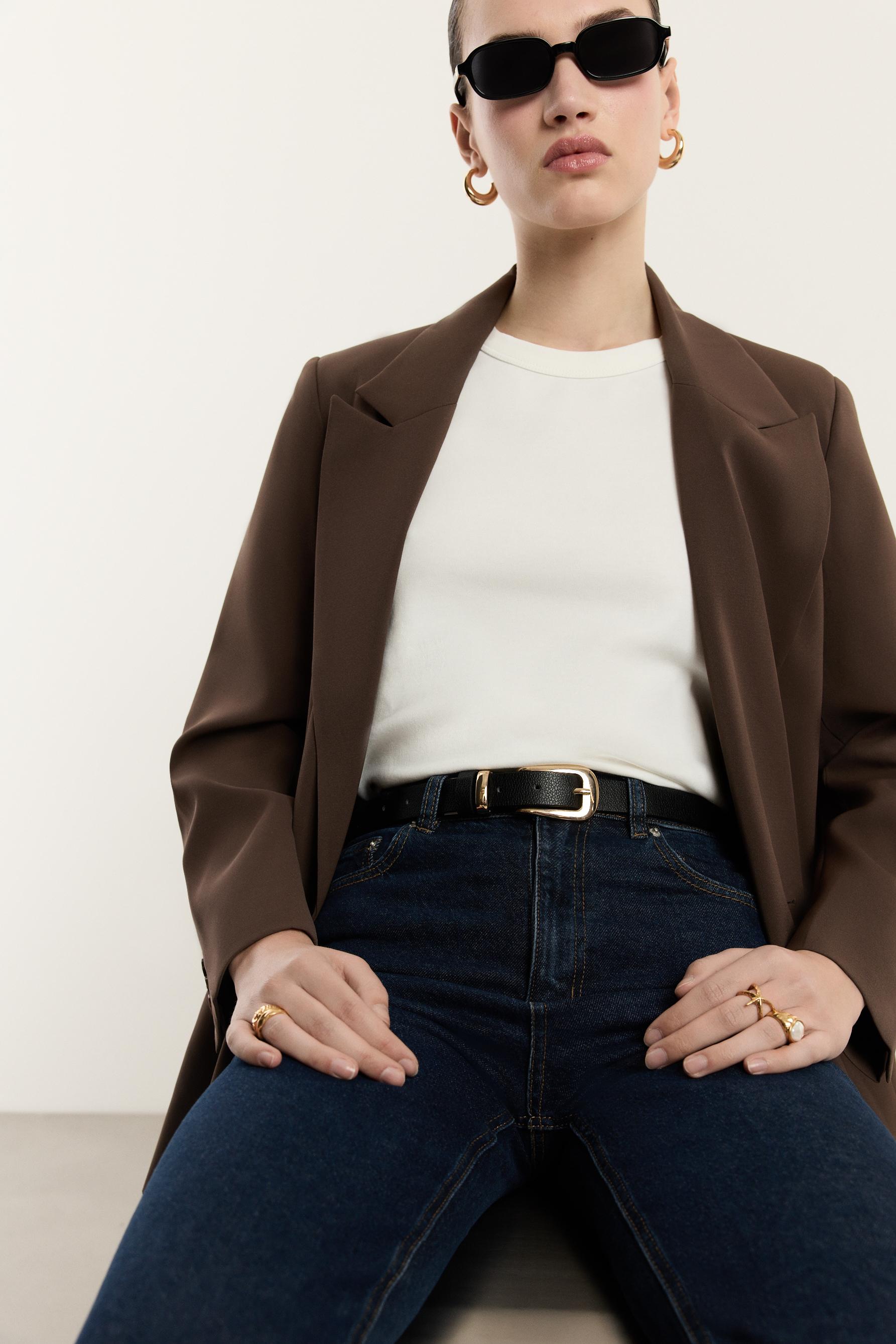 Thin leather effect belt — BLACK