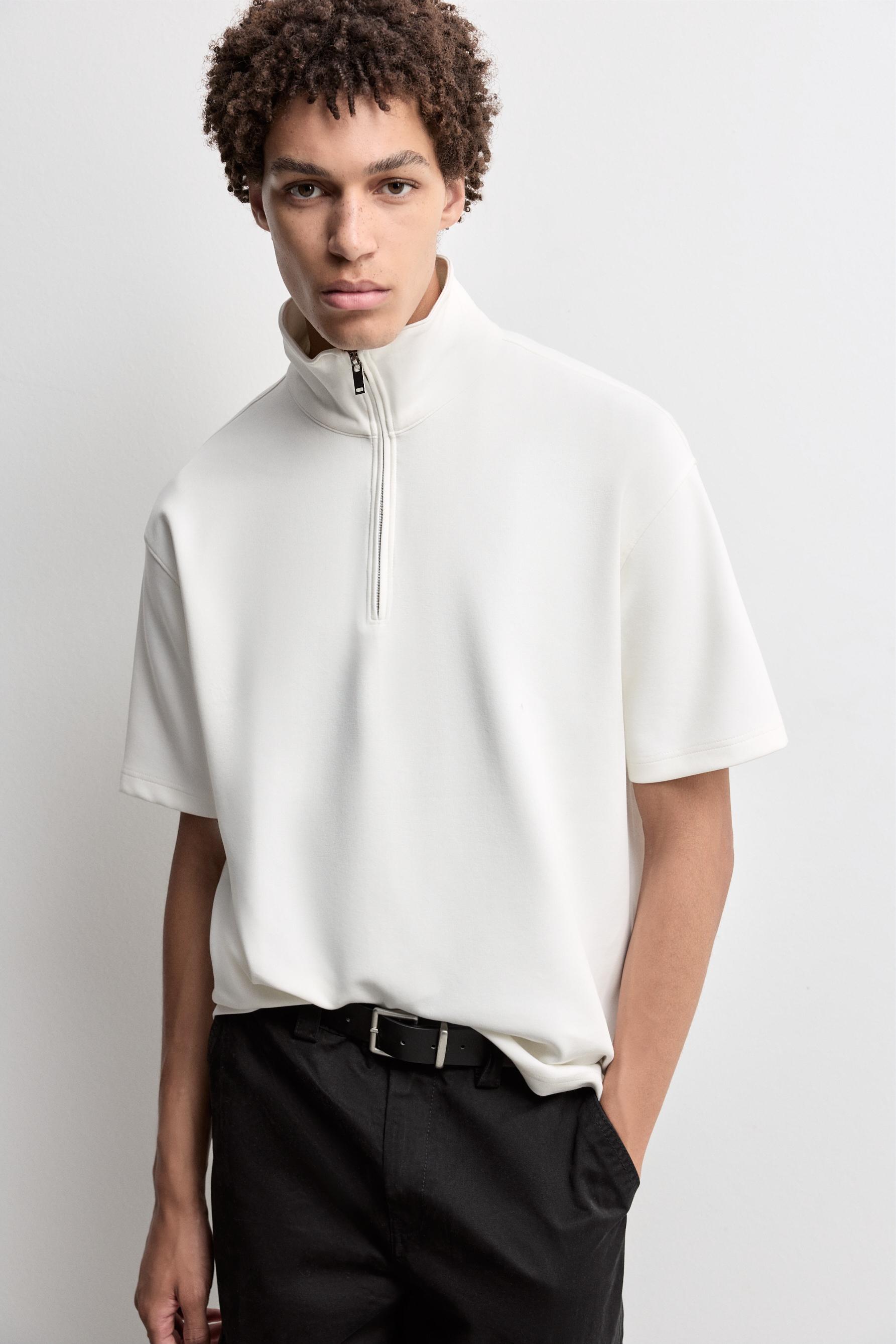 Interlock polo shirt with zip — OFF WHITE
