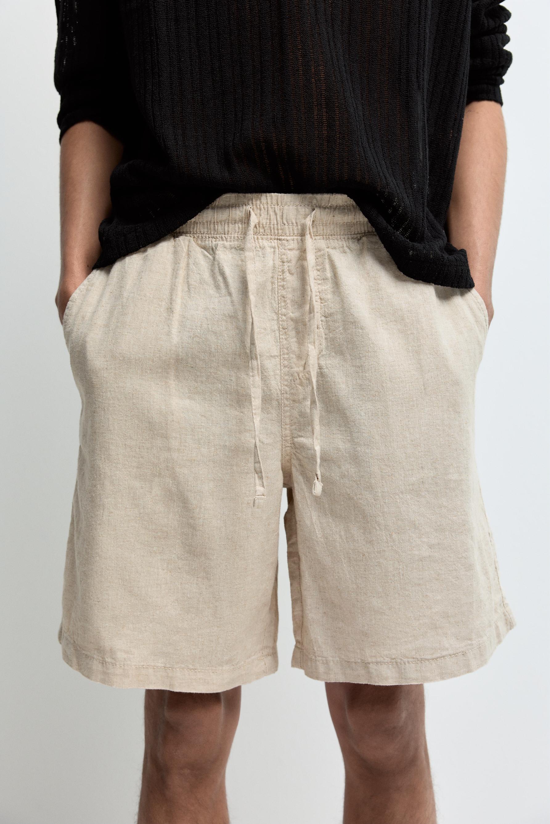 Linen-cotton jogger Bermuda shorts — OFF WHITE