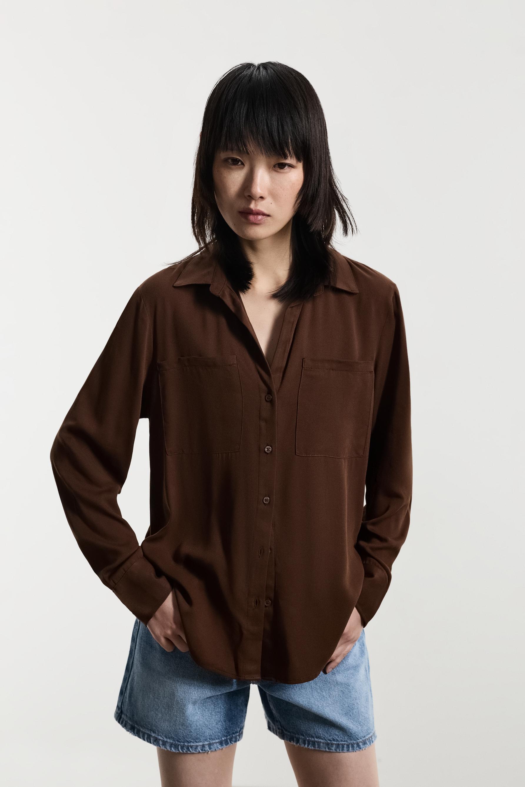 Flowy pocket shirt — PALE BROWN