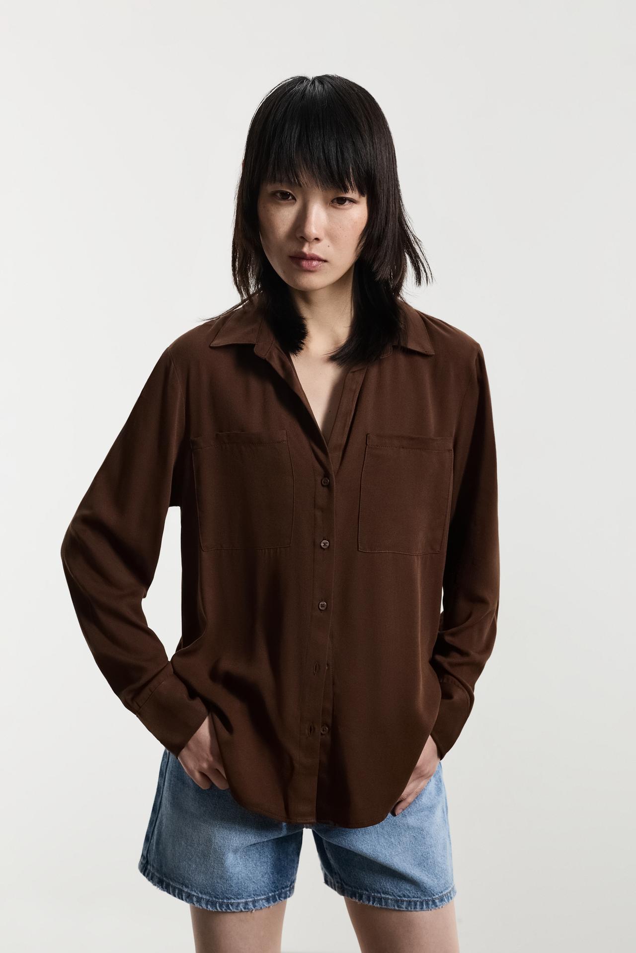 Flowy pocket shirt — PALE BROWN