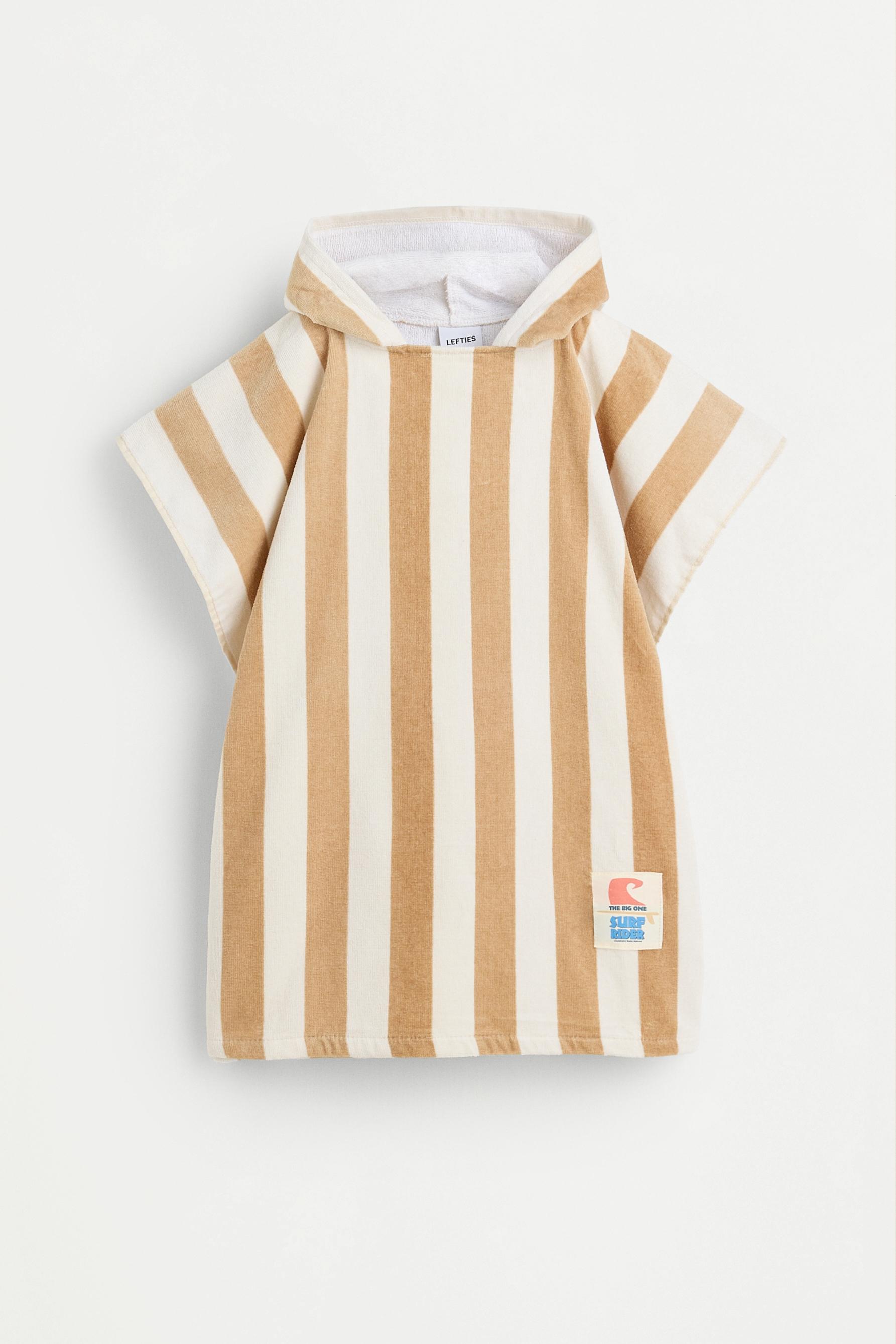 Kids' Striped Beige Towel Poncho — BEIGE