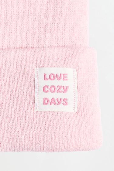 Knit beanie with label — PINK 3