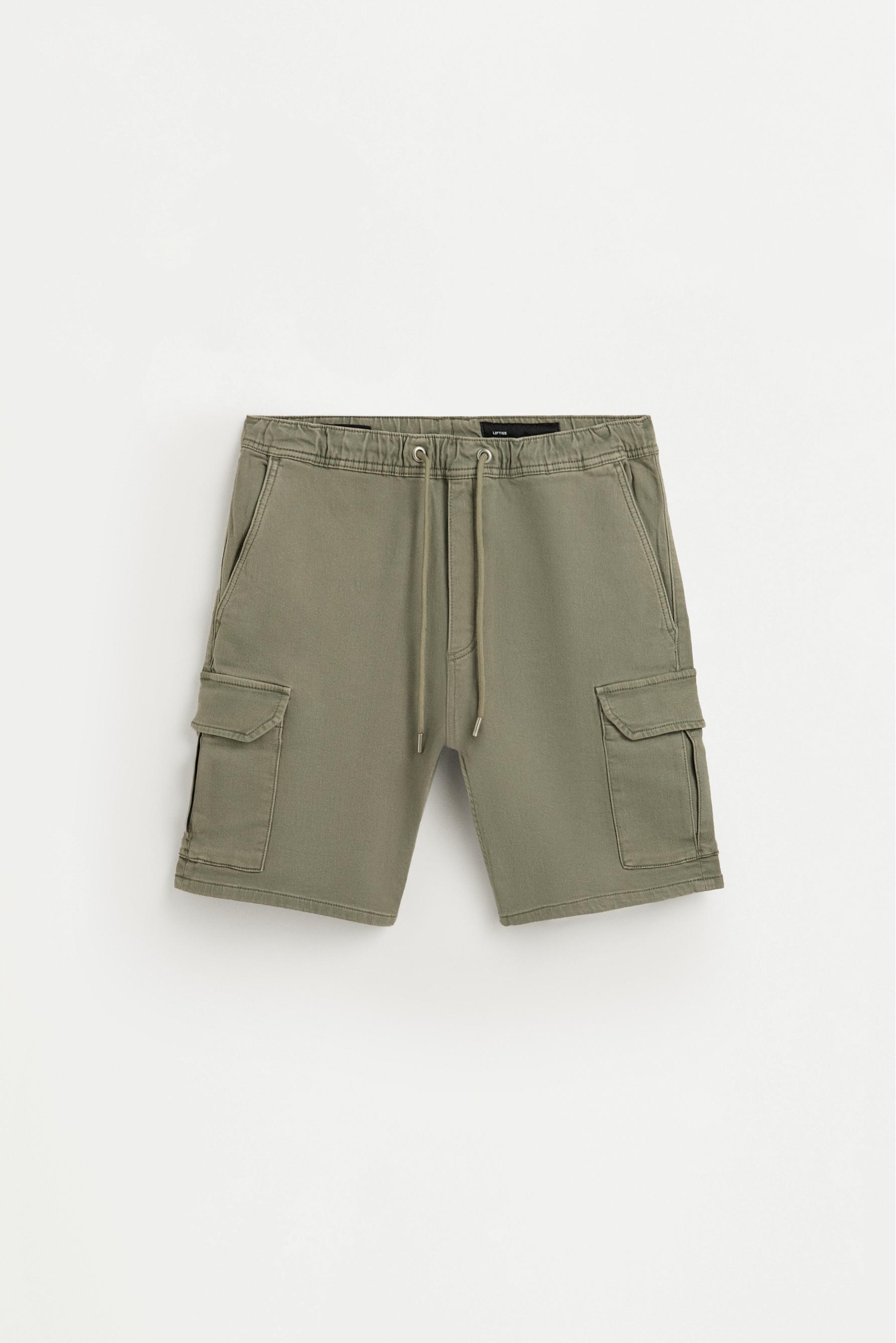 Denim cargo jogger Bermuda shorts — DARK GREEN